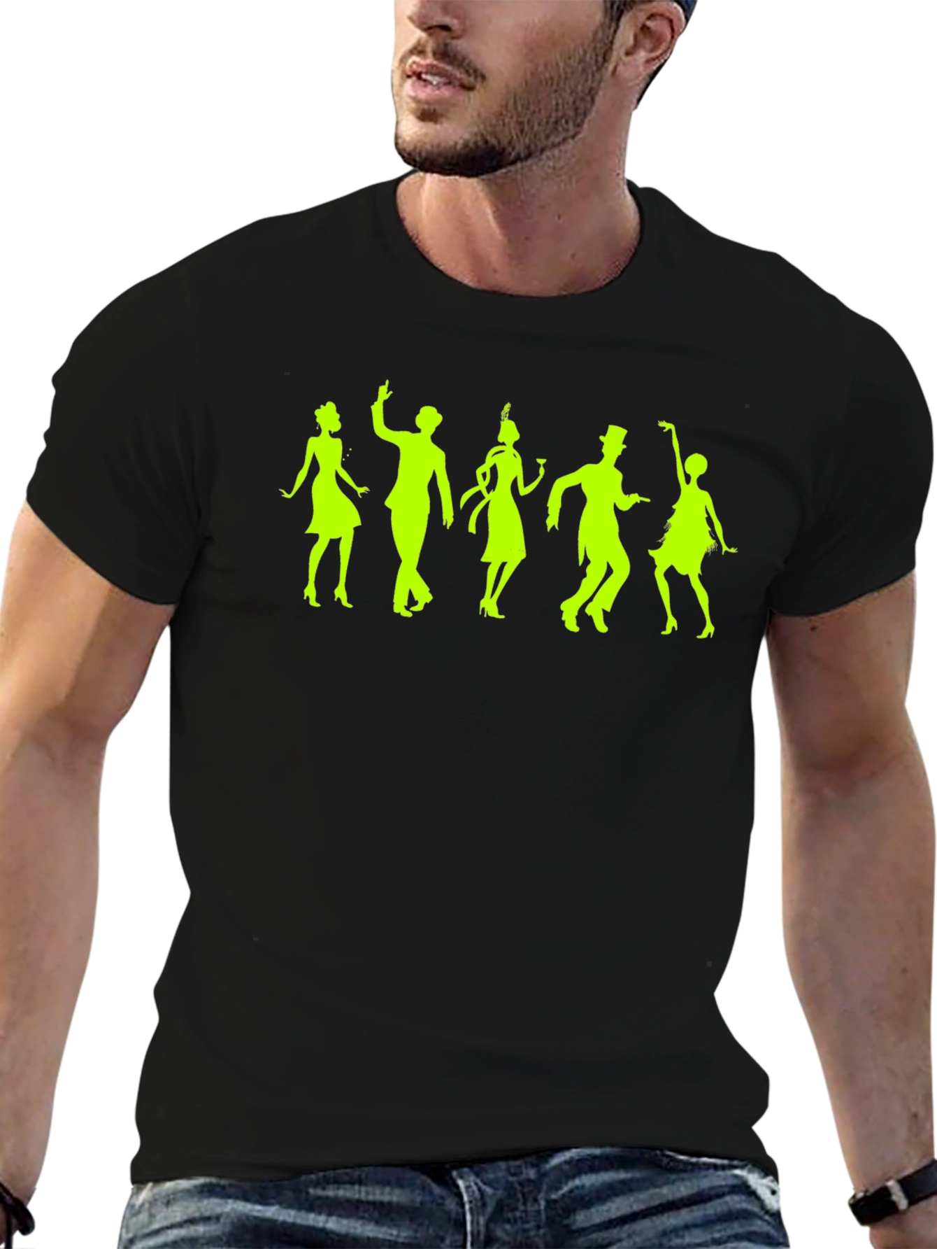 Black Retro Dance T-Shirt - Vintage Silhouette Design view 6