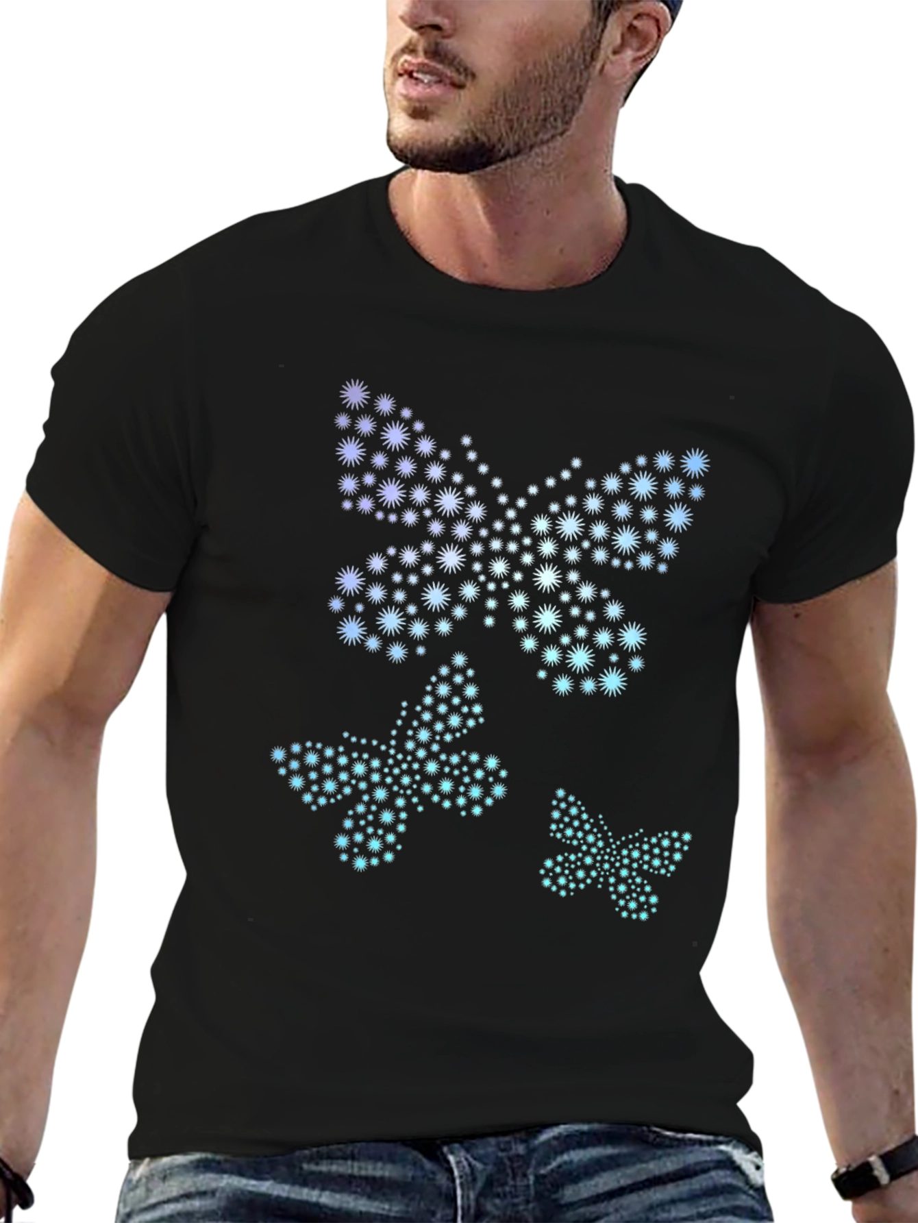 Black Starry Butterfly Graphic Tee - Black view 6