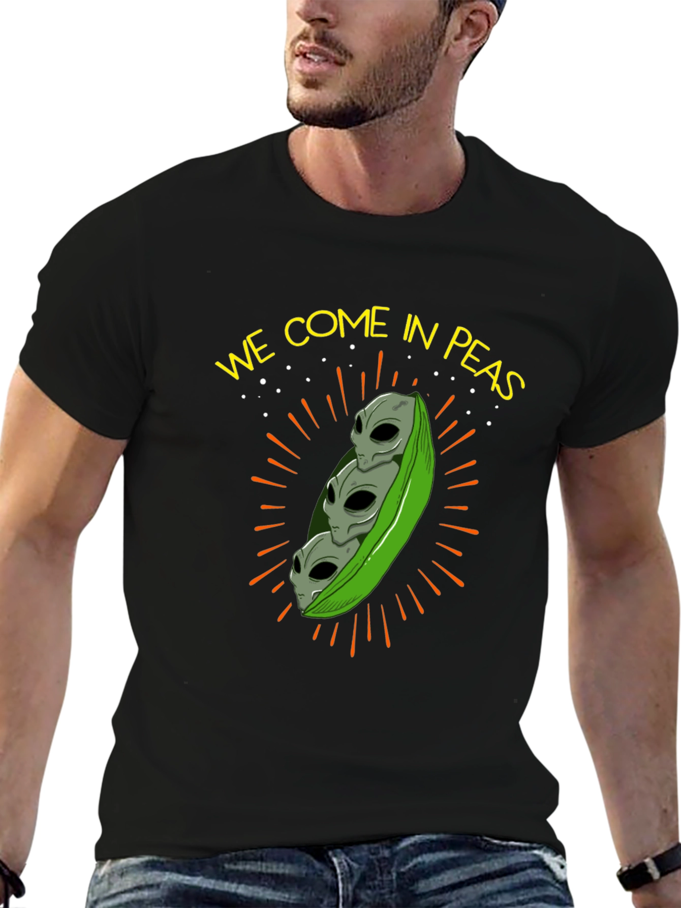 Black We Come In Peas Alien T-Shirt view 6