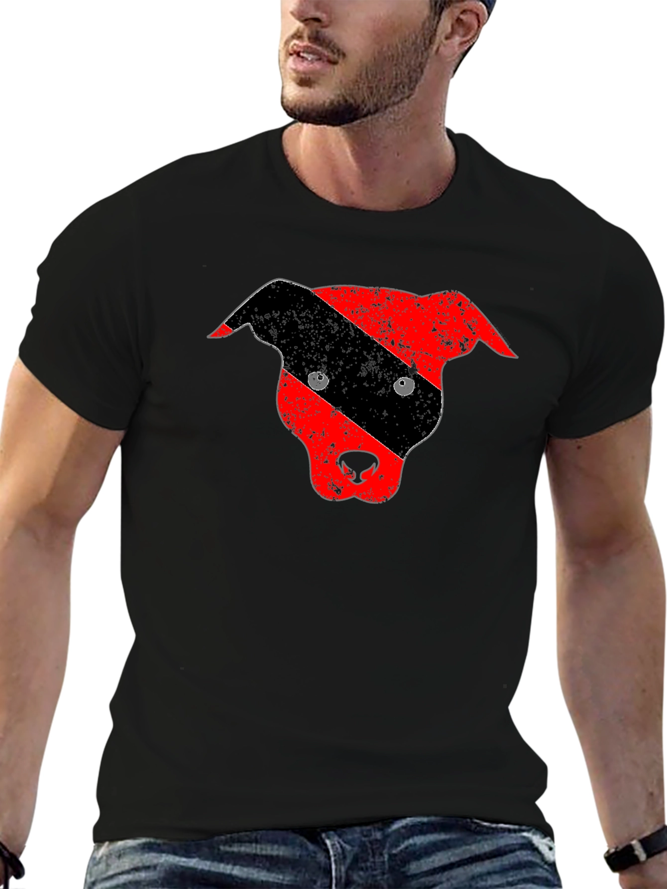 Black Distressed Pitbull Dog Head Graphic Tee view 6