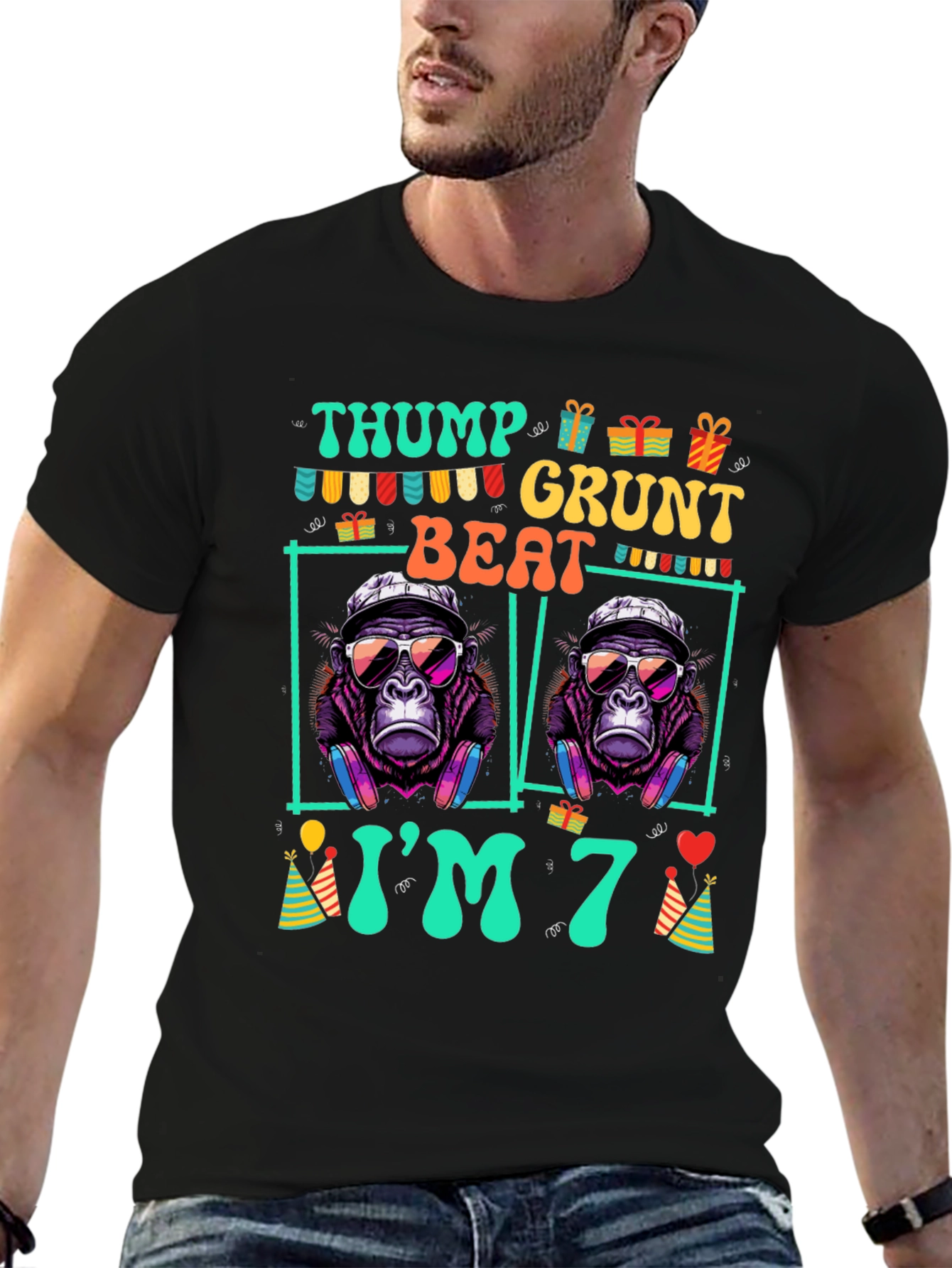 Black Thump Grunt Beat I'm 7 T-Shirt view 6