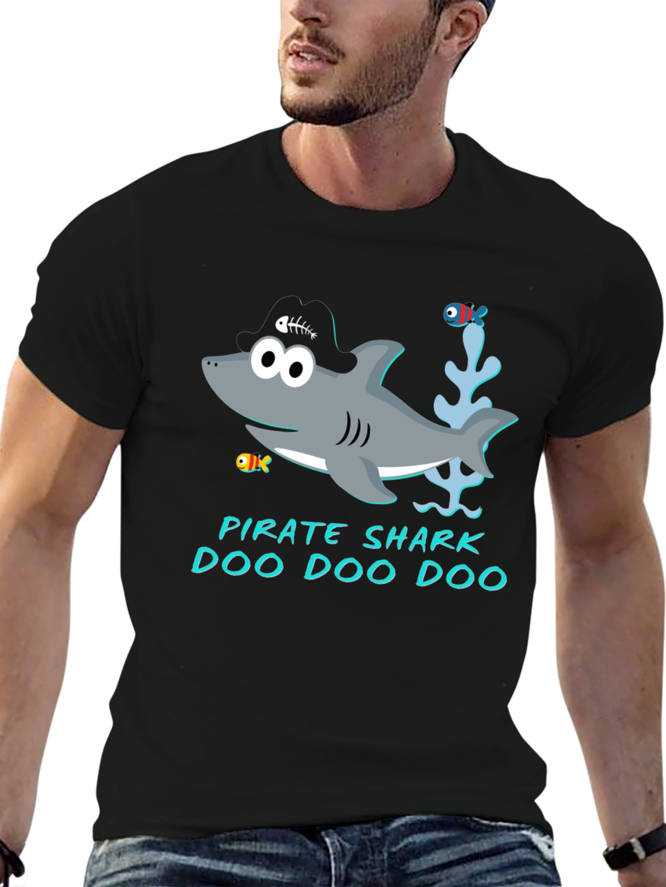 Black Pirate Shark Doo Doo Doo Graphic Tee view 6