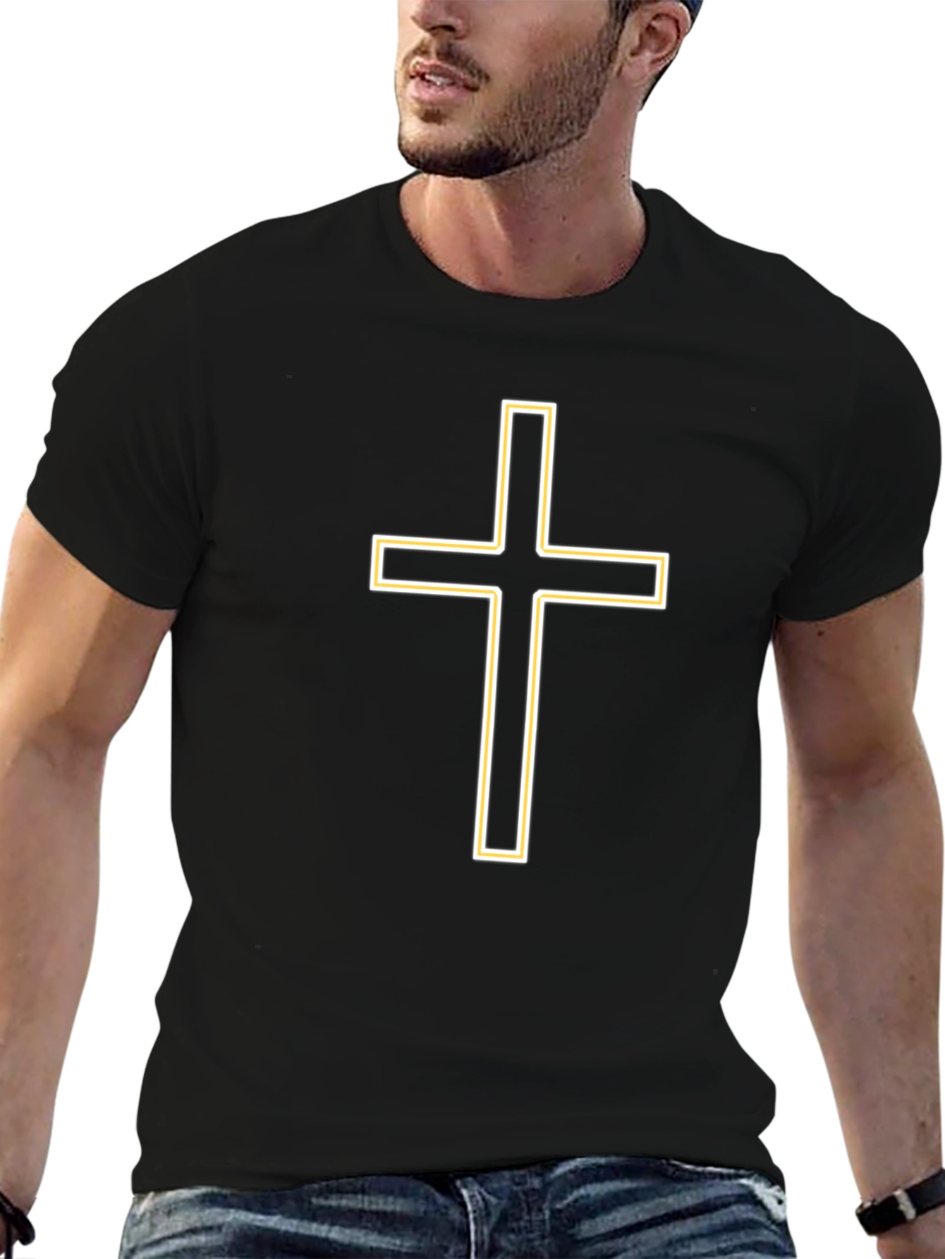 Black Black T-Shirt with Cross Graphic view 6