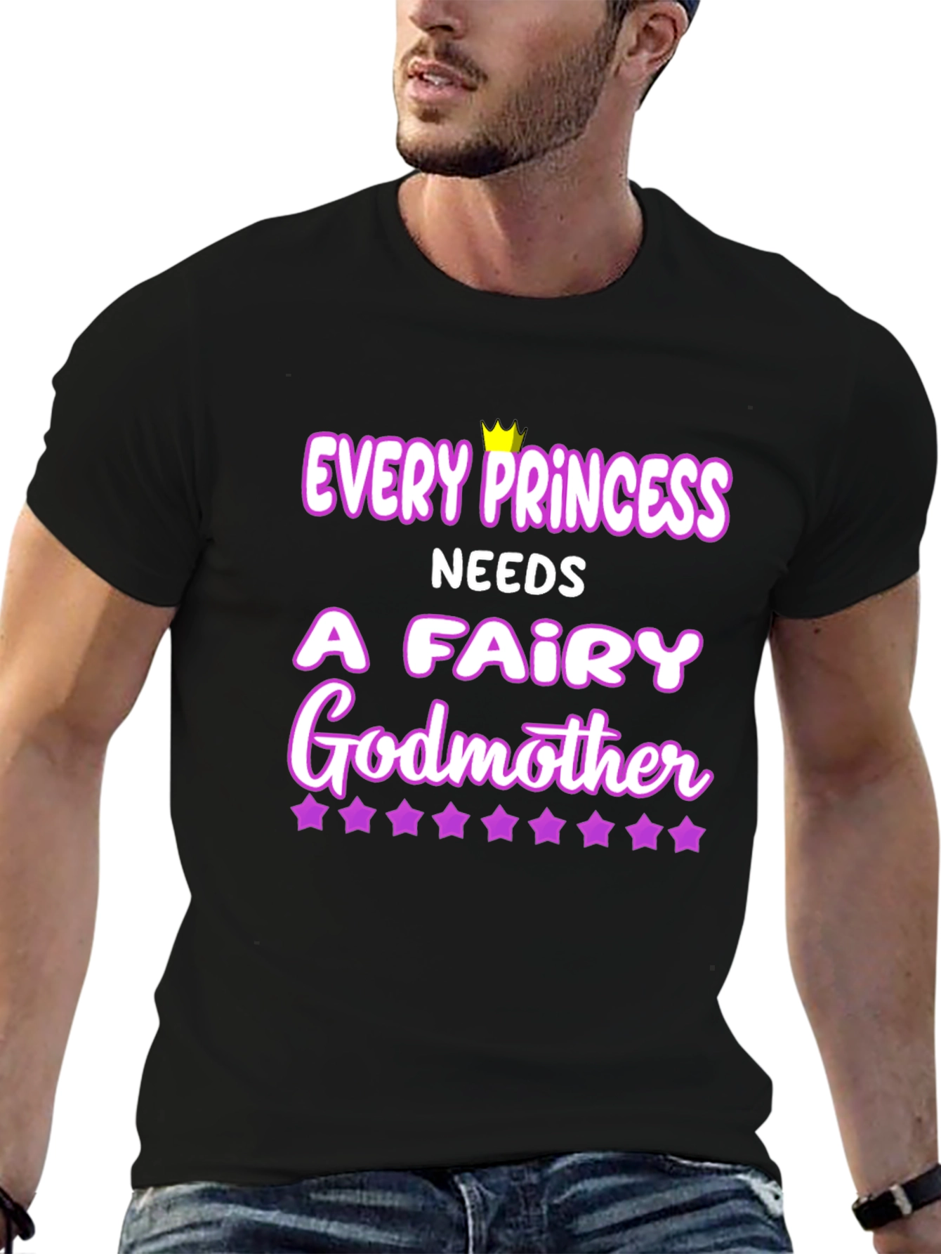 Black Every Princess Needs a Fairy Godmother Black T-Shirt view 6