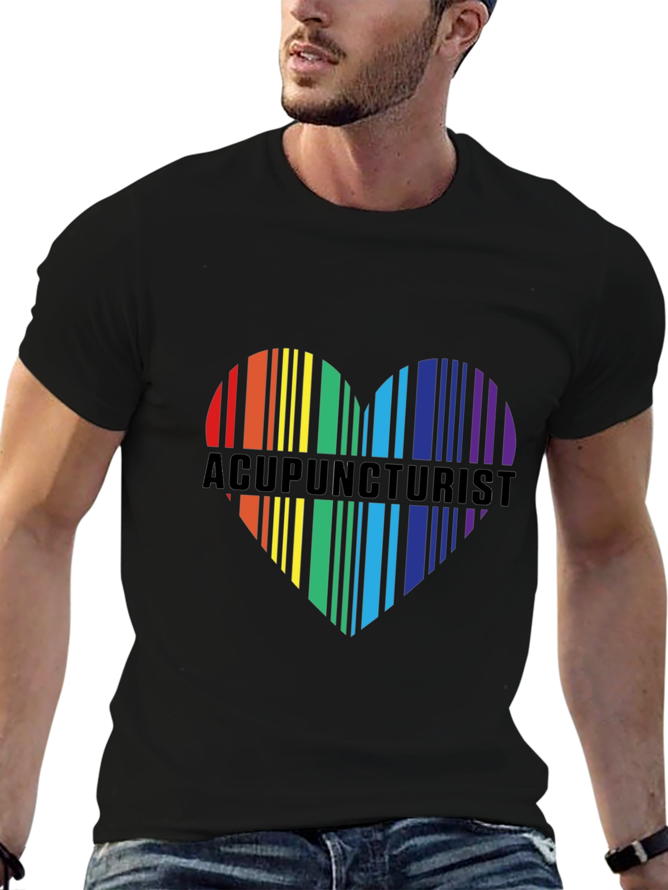 Black Acupuncturist Rainbow Heart T-Shirt view 6