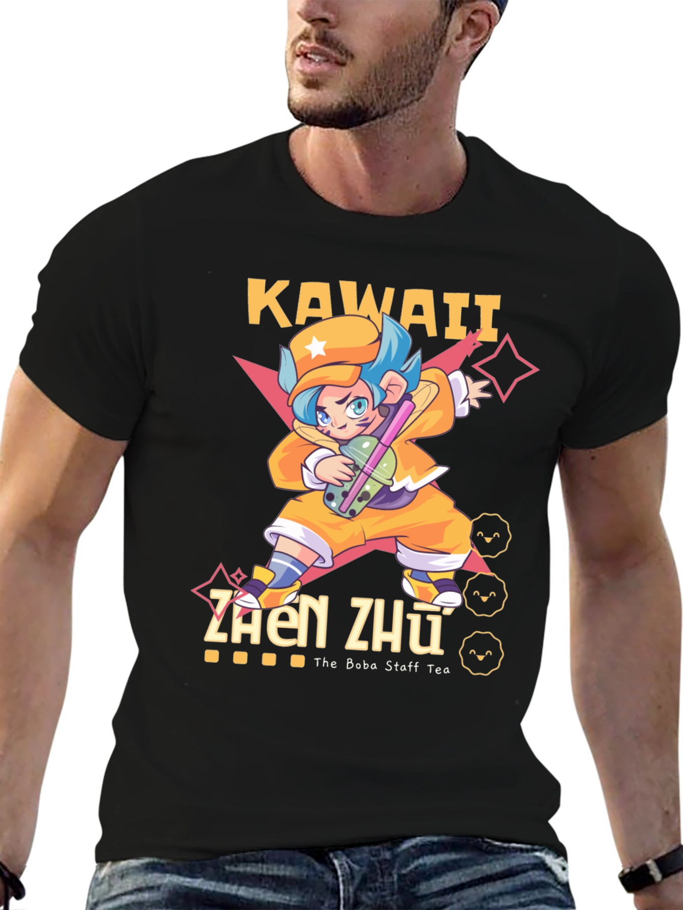 Black Kawaii Zhen Zhu Boba Tea T-Shirt view 6