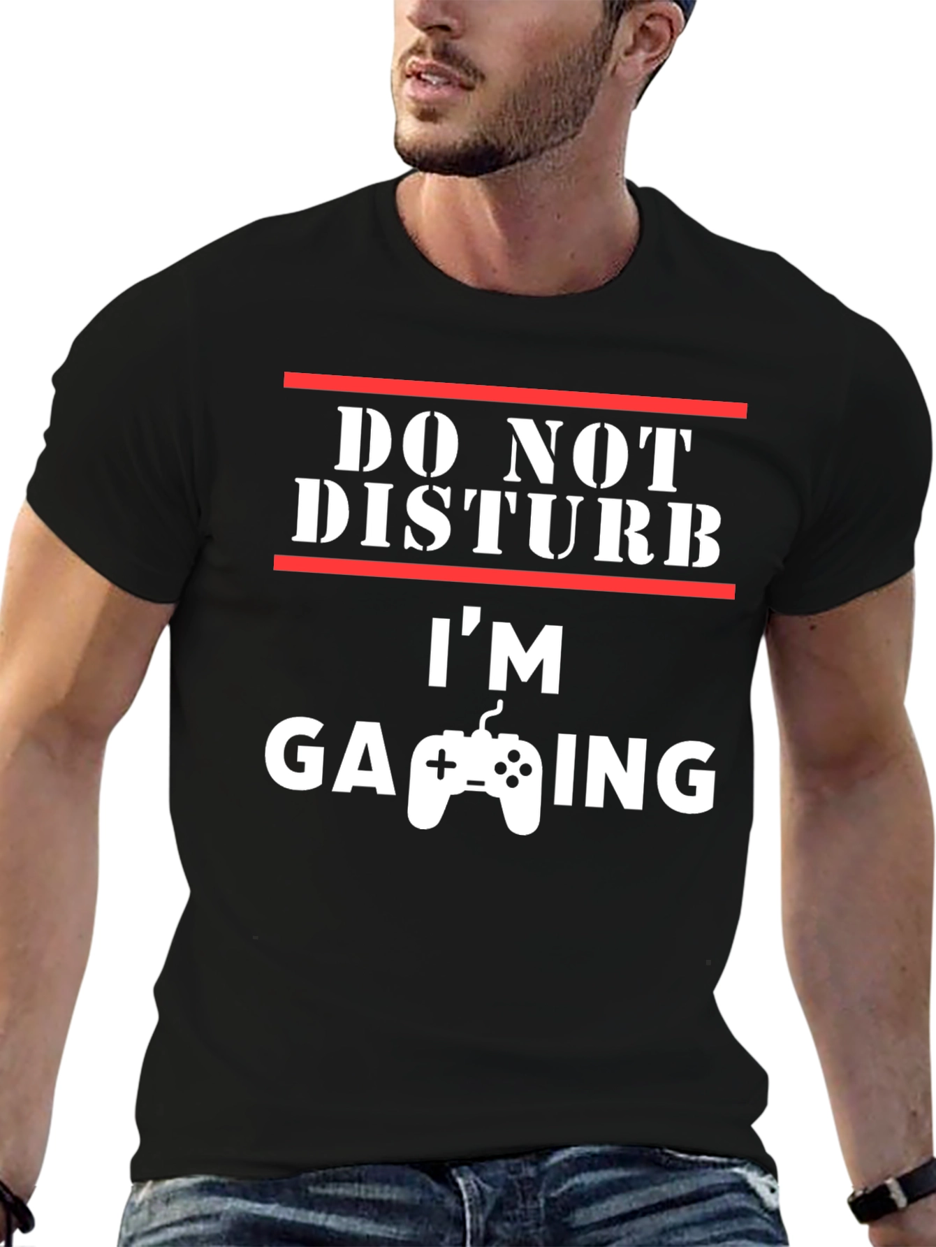 Black Do Not Disturb I'm Gaming T-Shirt view 6