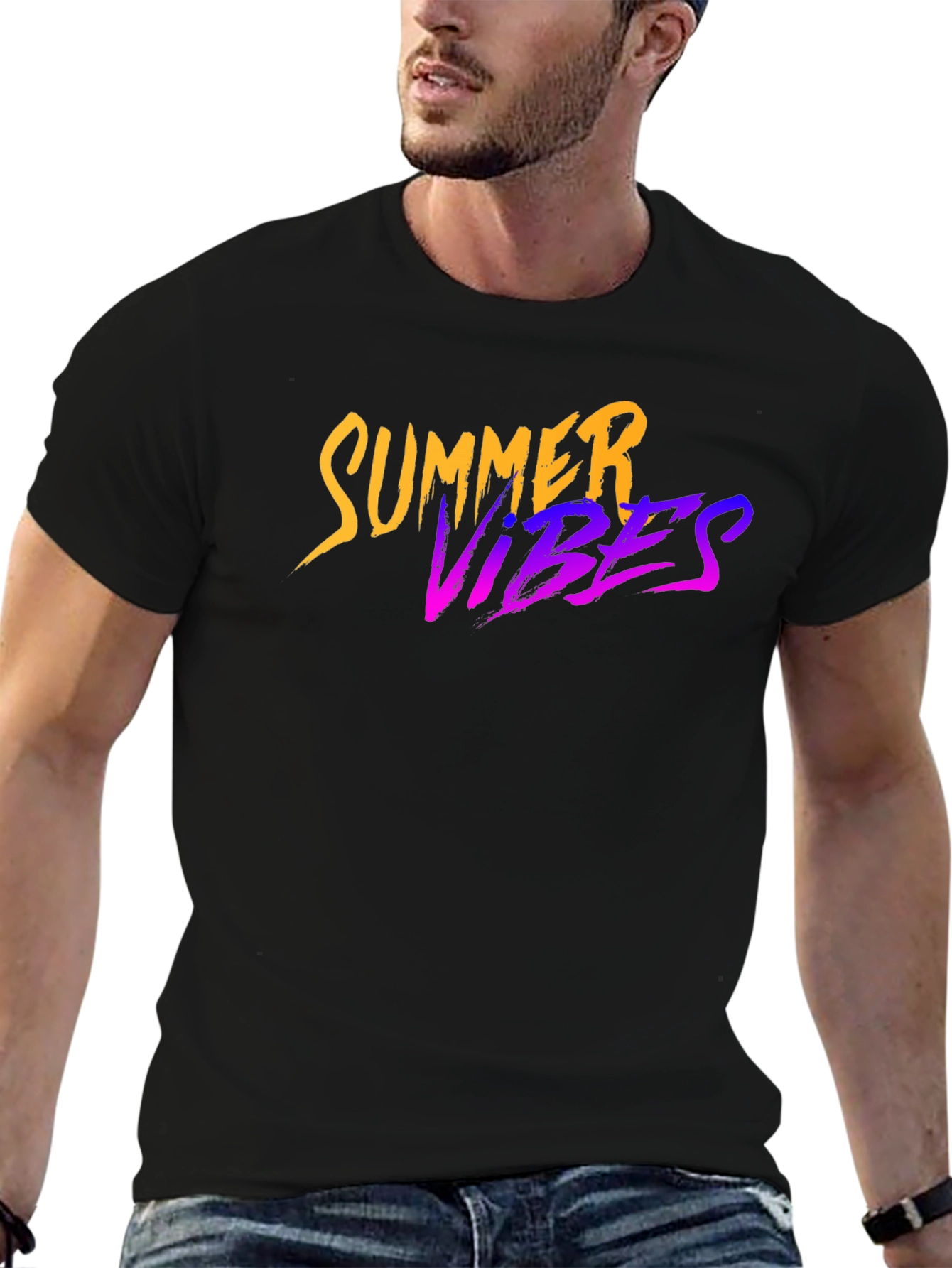 Black Summer Vibes Graphic Black T-Shirt view 6