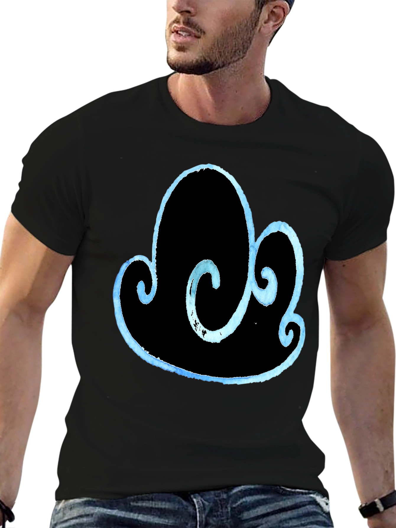 Black Abstract Cloud Design T-Shirt view 6