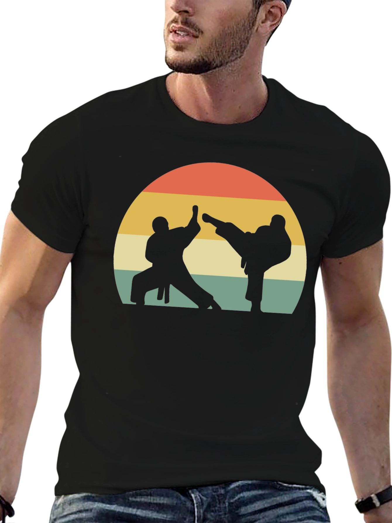 Black Karate Silhouette Graphic Tee view 6