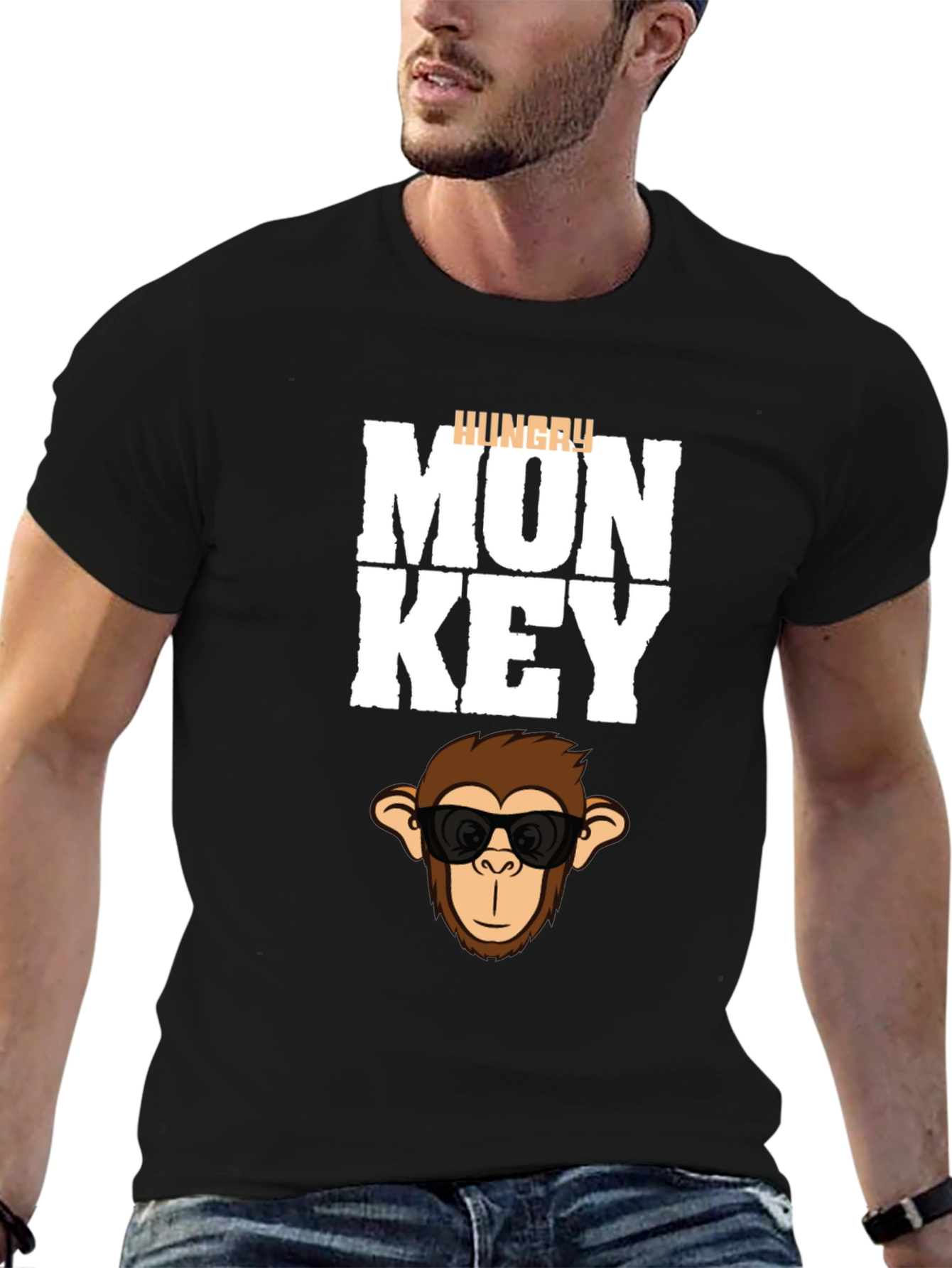 Black Hungry Monkey Graphic T-Shirt - Cool Cartoon Ape Tee view 6
