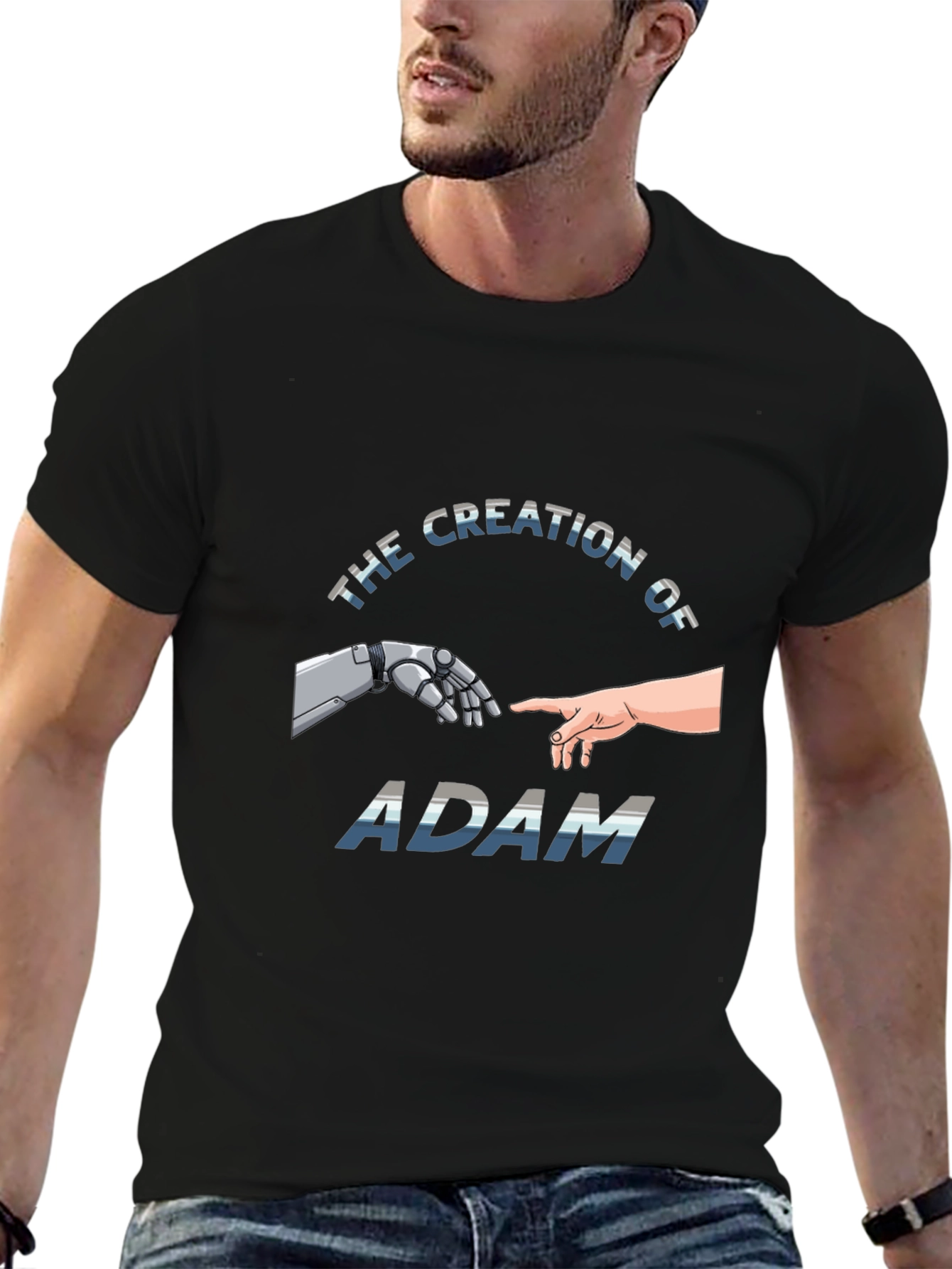 Black Creation of Adam Robot Touch T-Shirt view 6