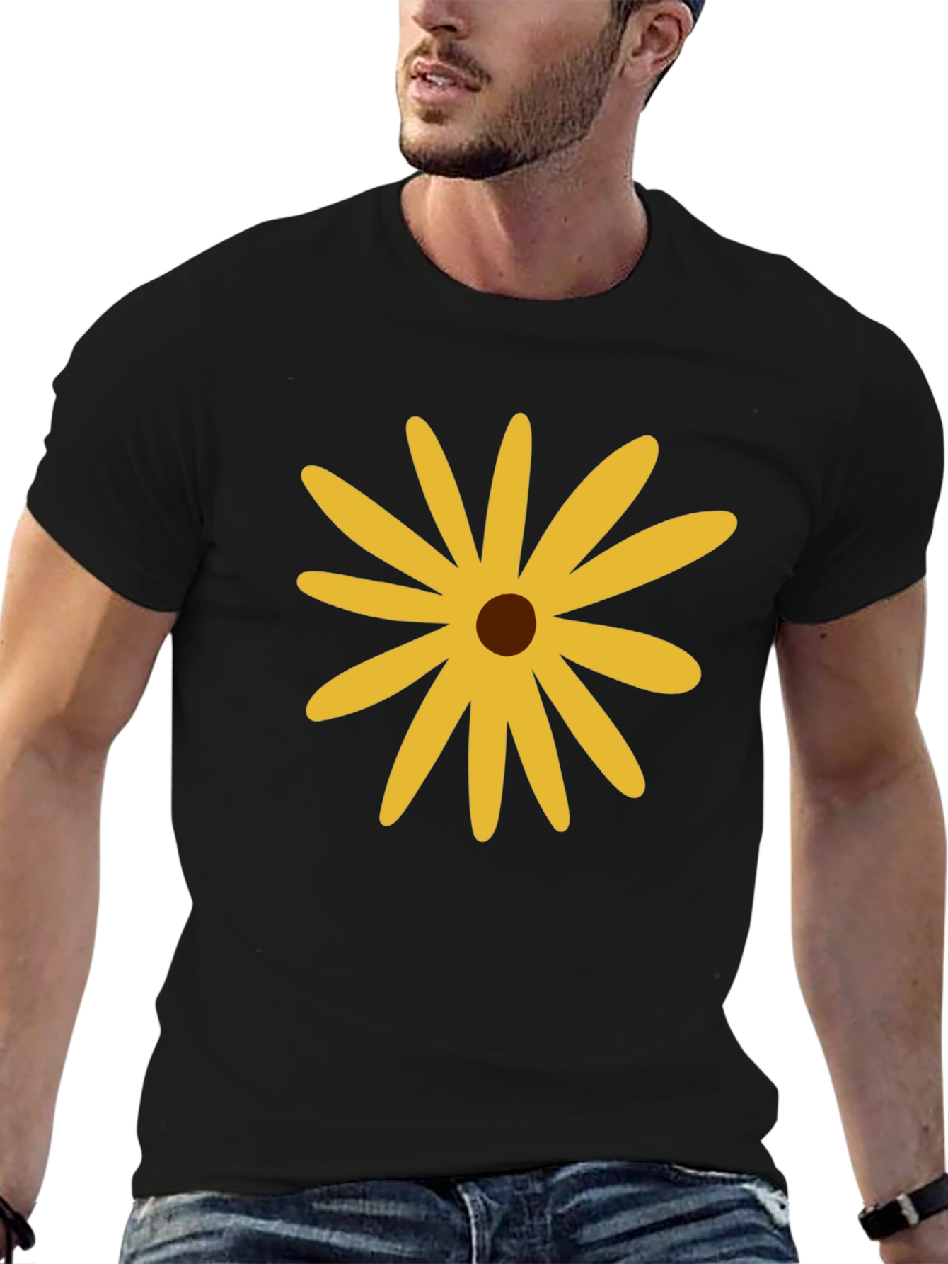 Black Black T-Shirt with Yellow Flower view 6