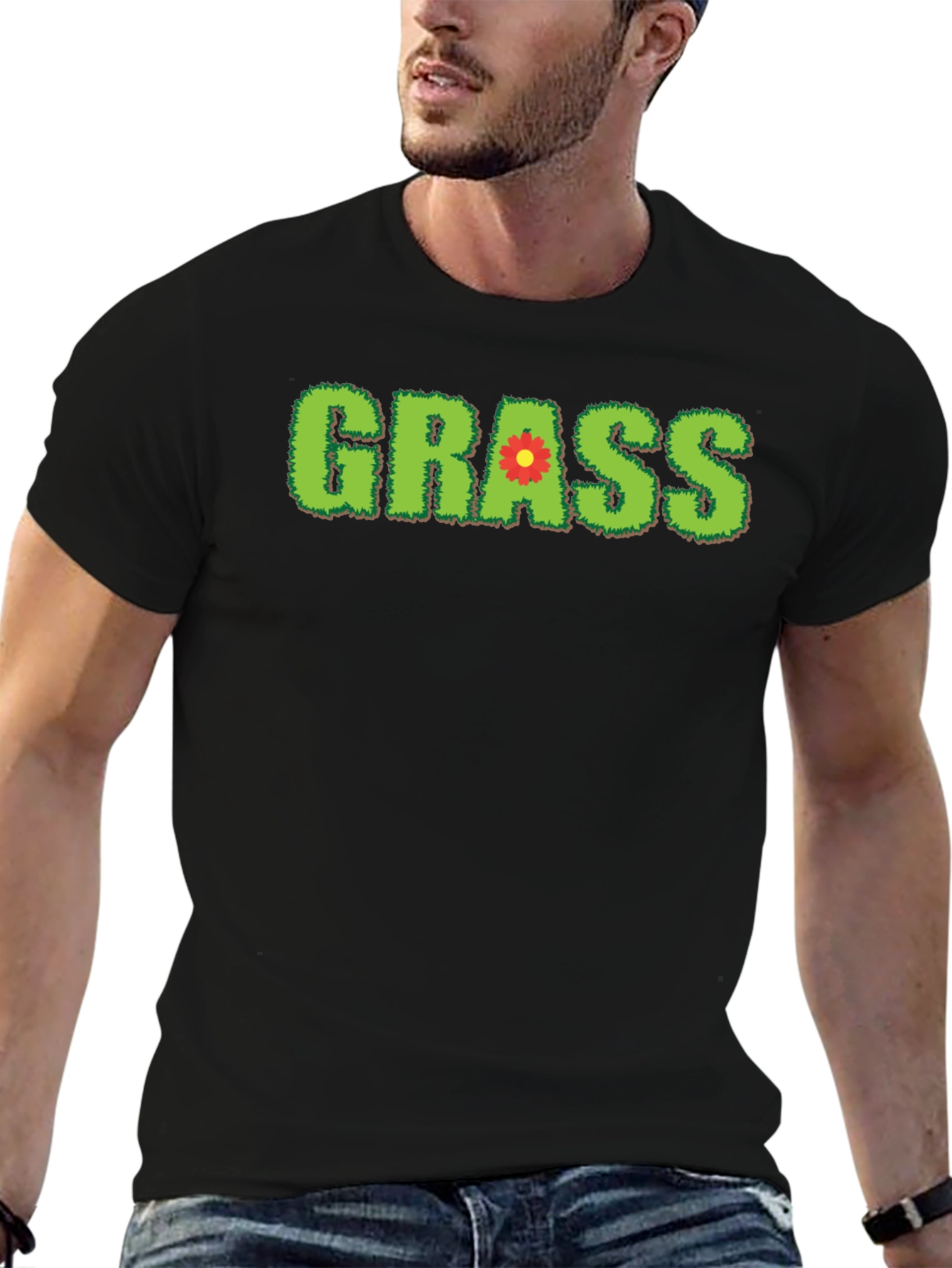 Black Novelty Grass Graphic T-Shirt - Black Cotton Blend view 6