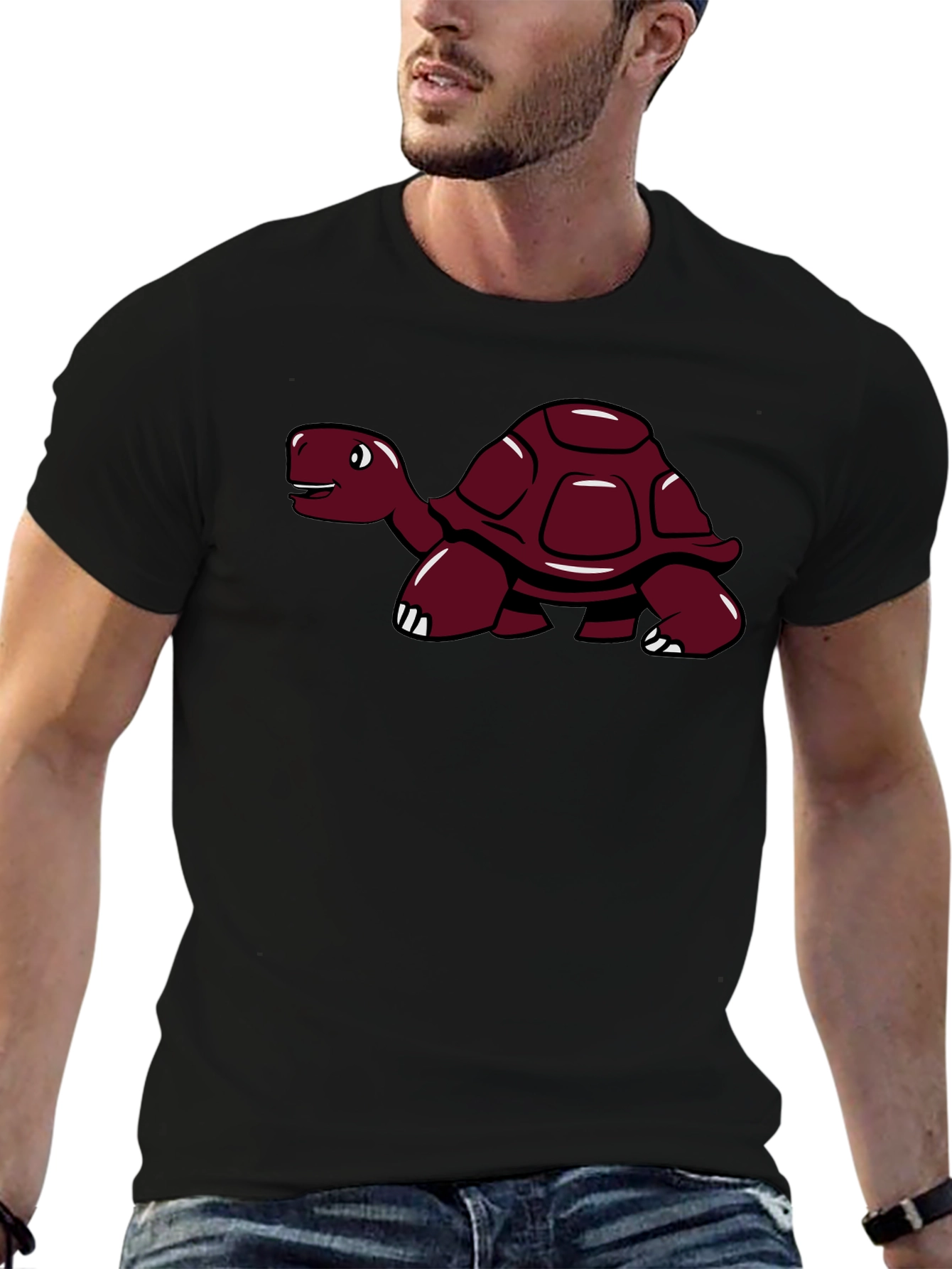Black Turtle Graphic Tee - Black Cotton Casual Shirt view 6