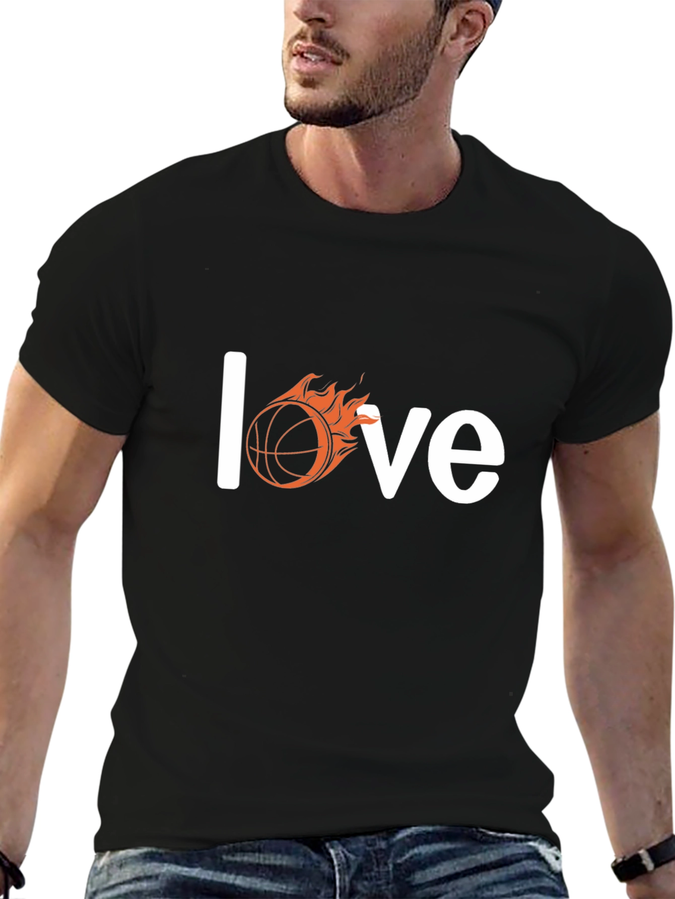 Black Fiery Basketball Love T-Shirt - Black view 6