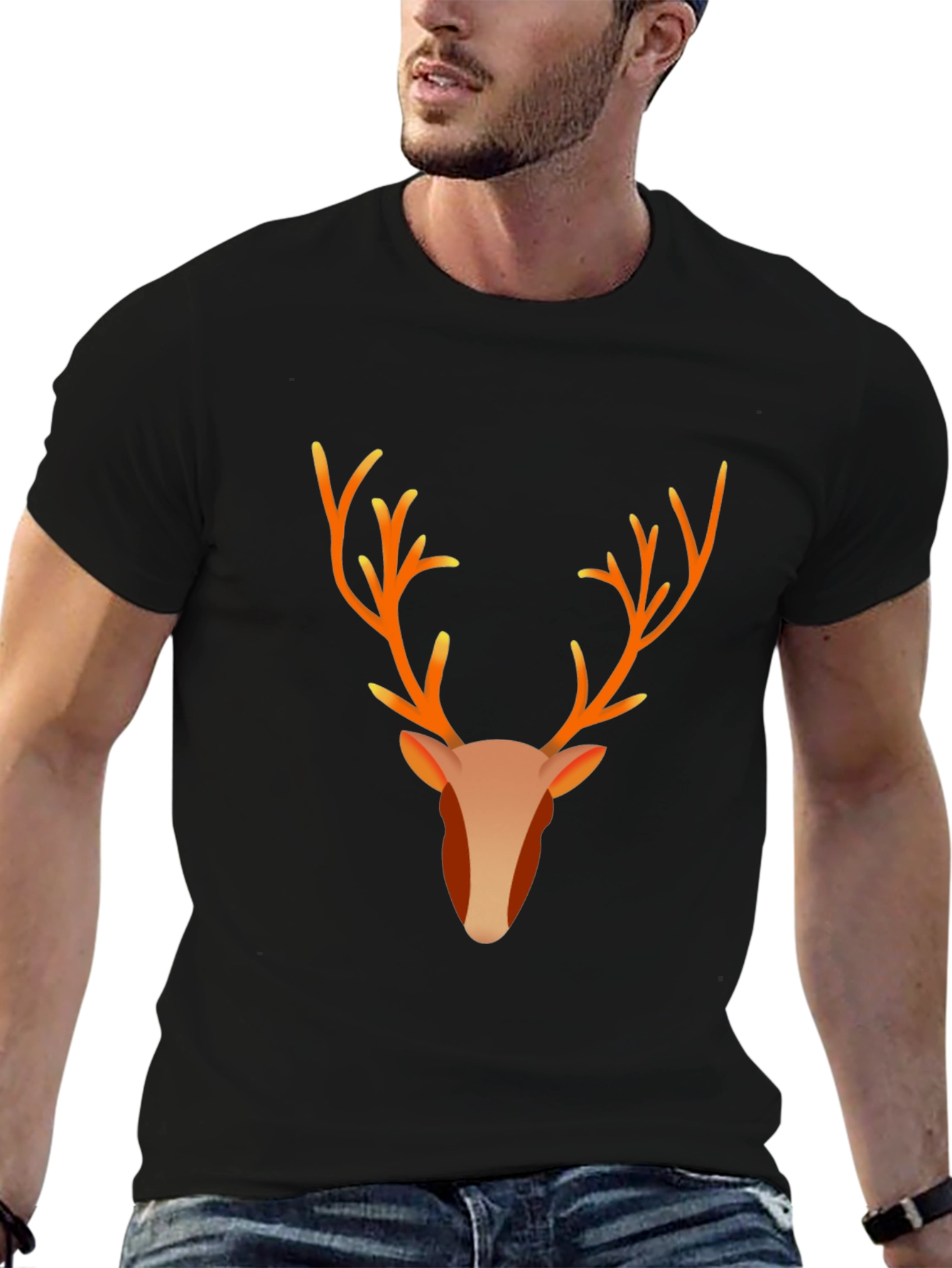 Black Reindeer Graphic Tee - Black Cotton Blend T-Shirt view 6