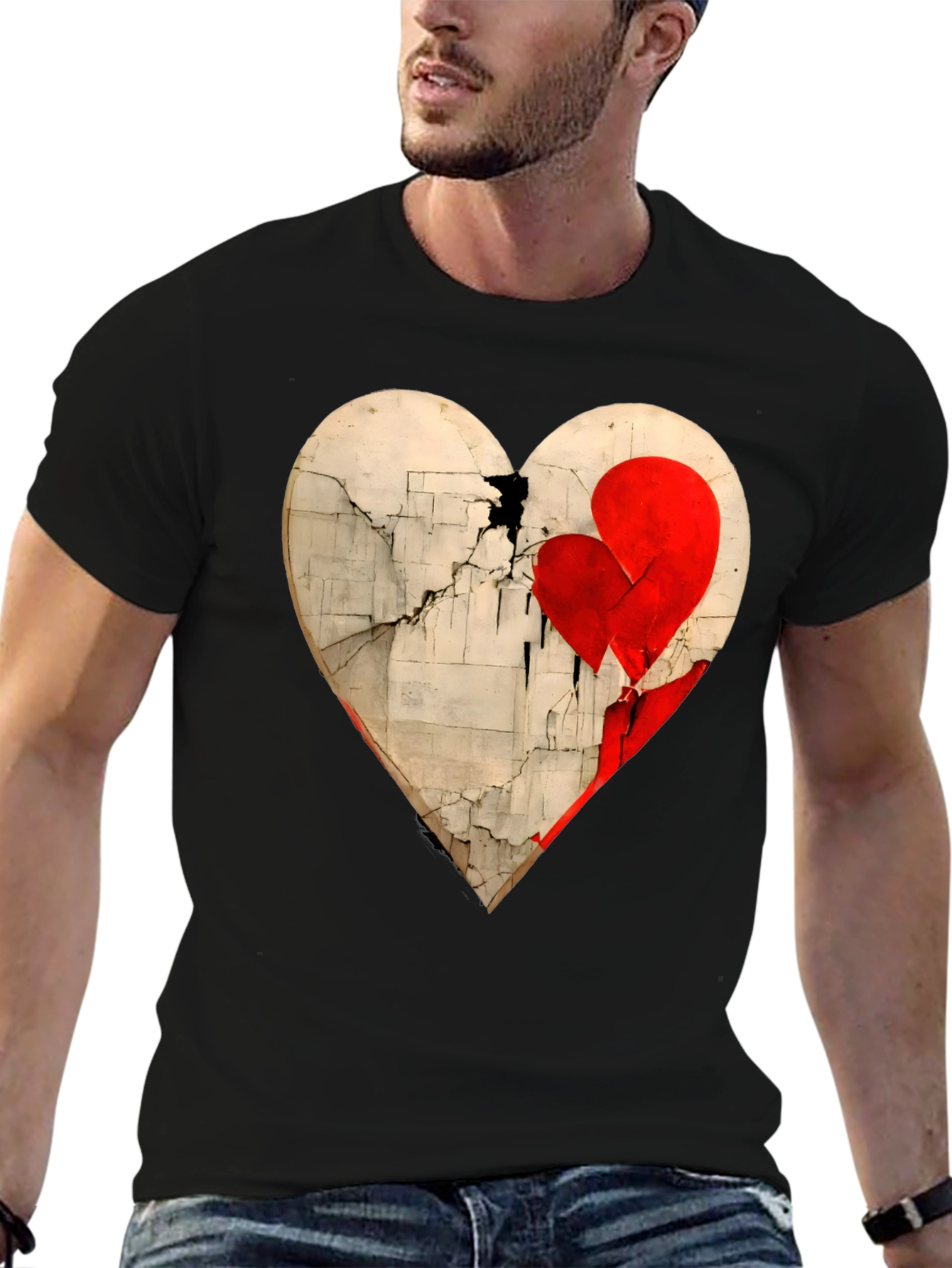 Black Heart Graphic Tee - Artistic Valentine's Day Shirt view 6