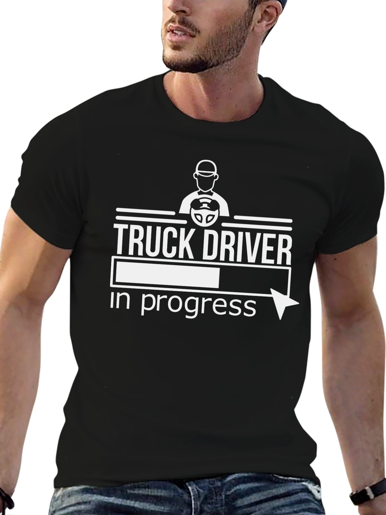 Black Truck Driver In Progress Funny T-Shirt view 6