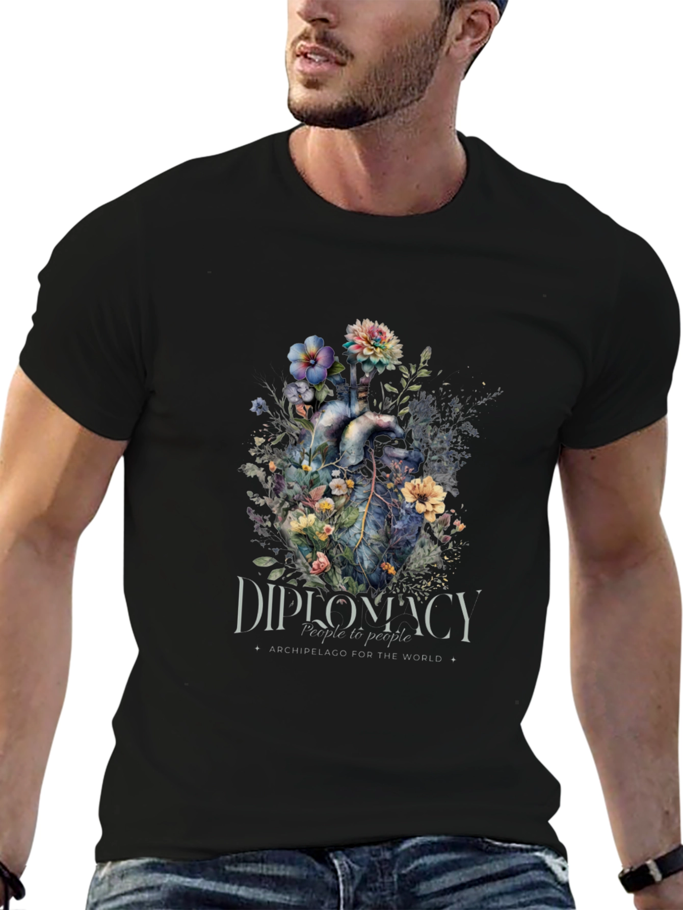 Black Floral Heart Diplomacy T-Shirt view 6