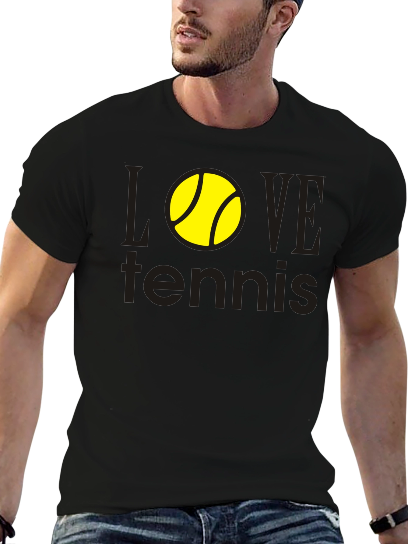 Black Love Tennis Graphic Tee - Black Cotton Shirt view 6