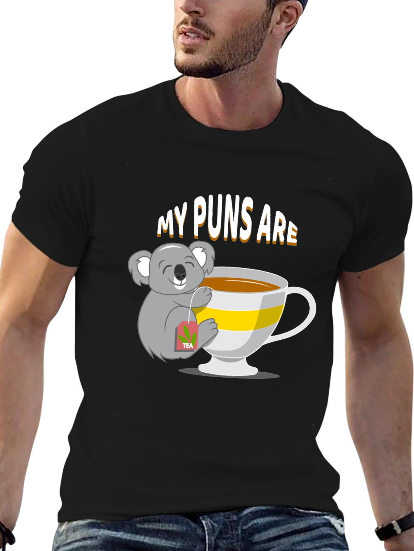 Black Koala Tea Puns T-Shirt view 6