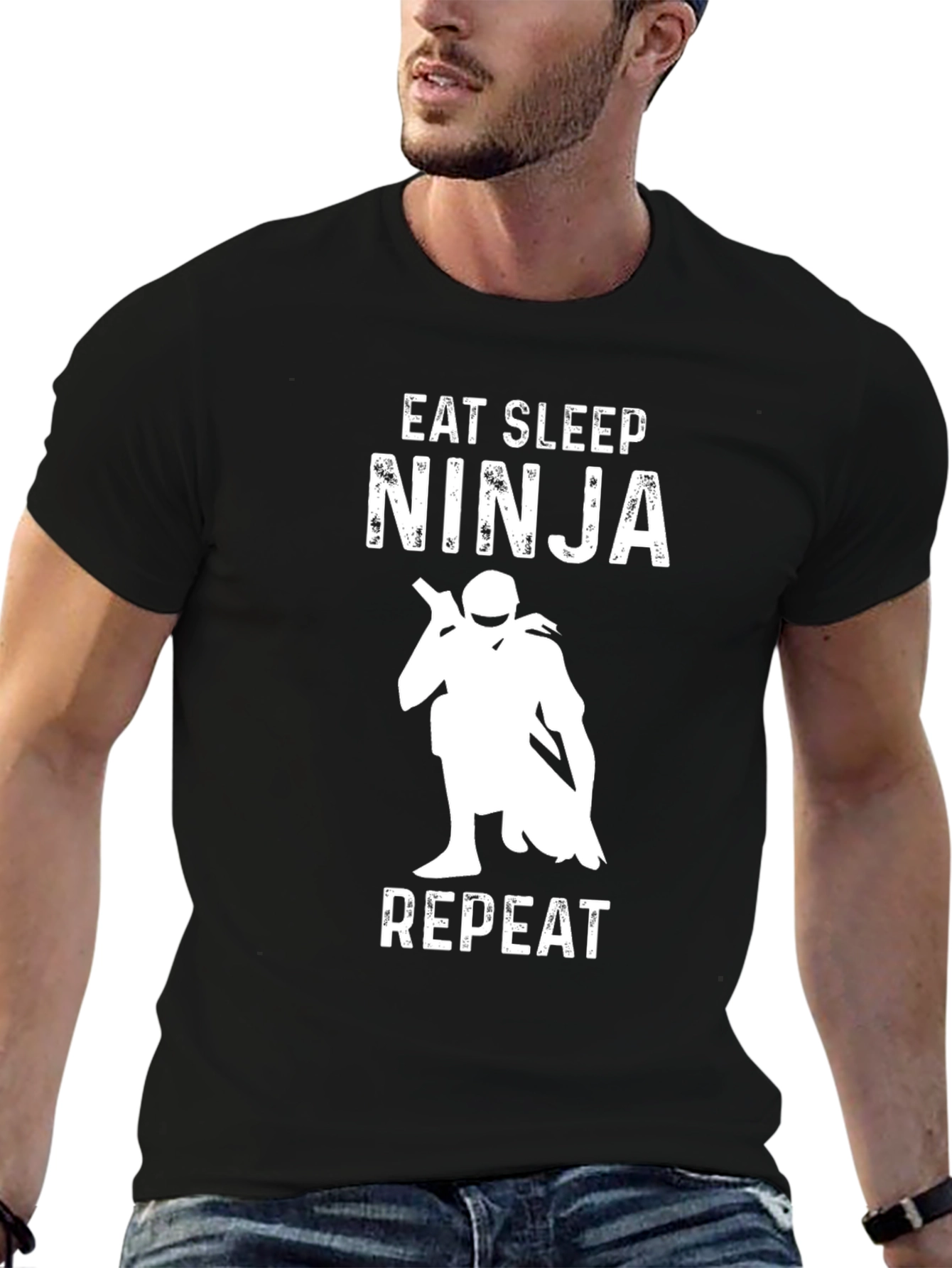Black Eat Sleep Ninja Repeat Black T-Shirt view 6