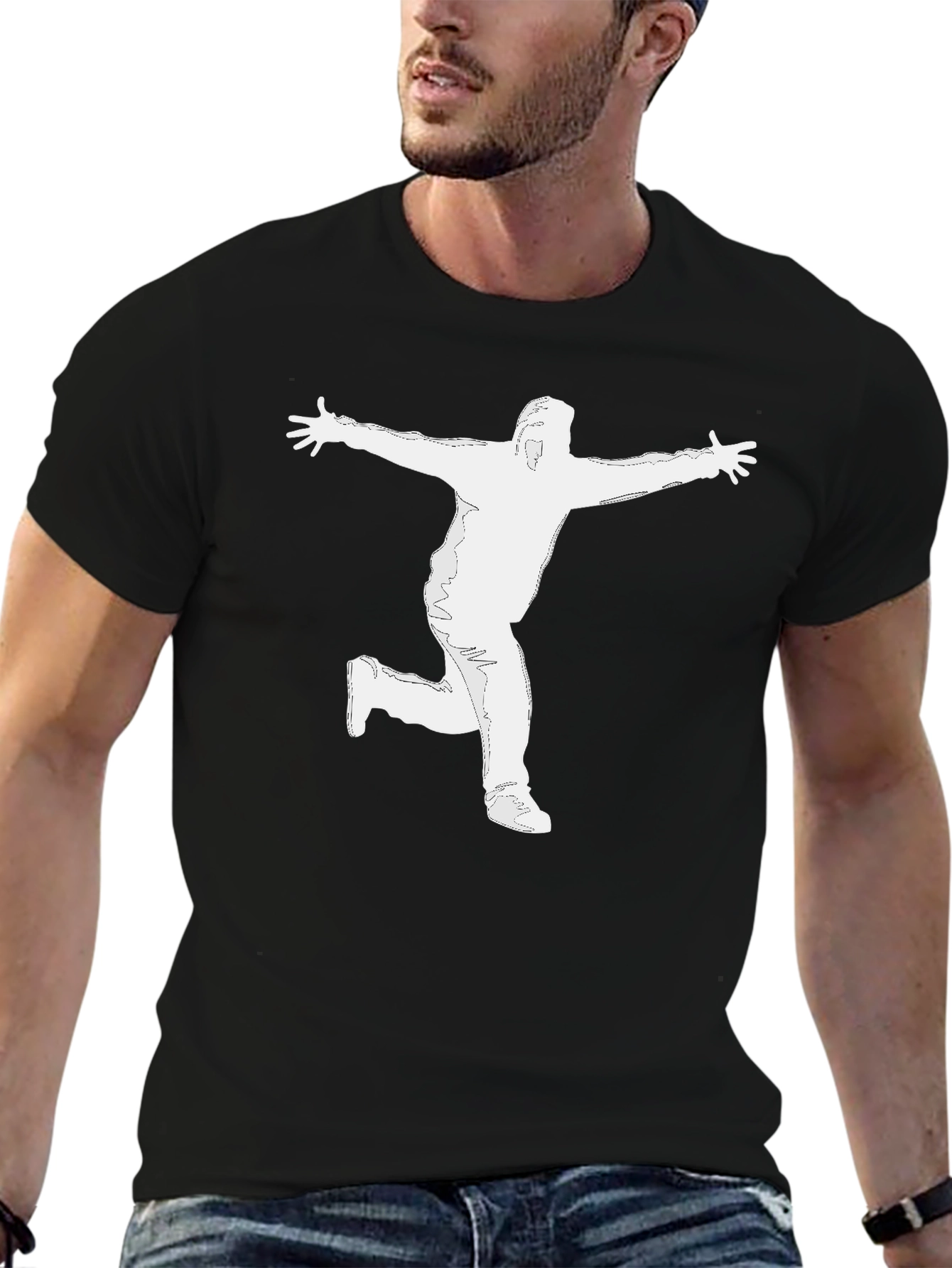 Black Men's Black Graphic T-Shirt - Silhouette Design view 6