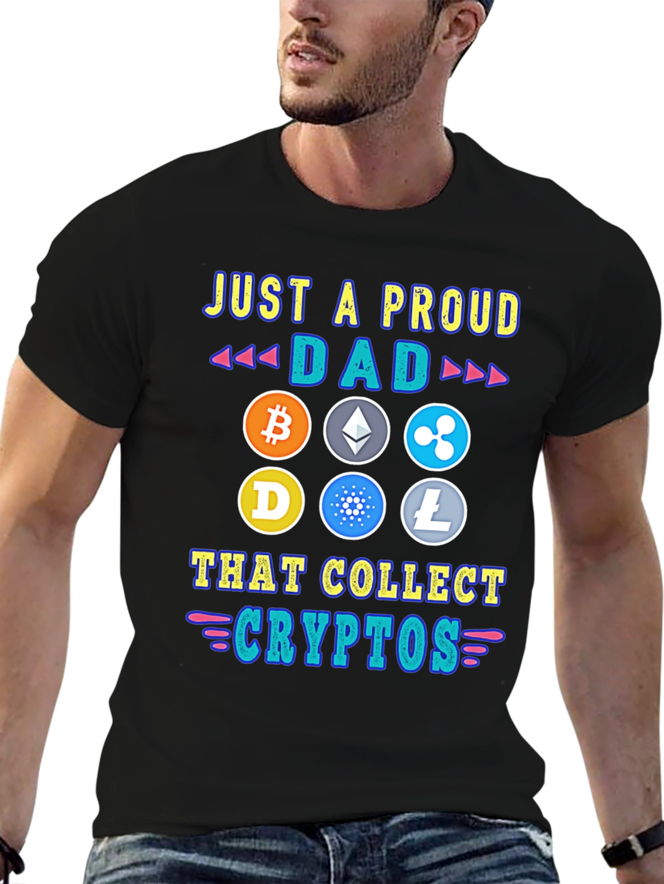 Black Proud Dad Crypto Collector T-Shirt view 6
