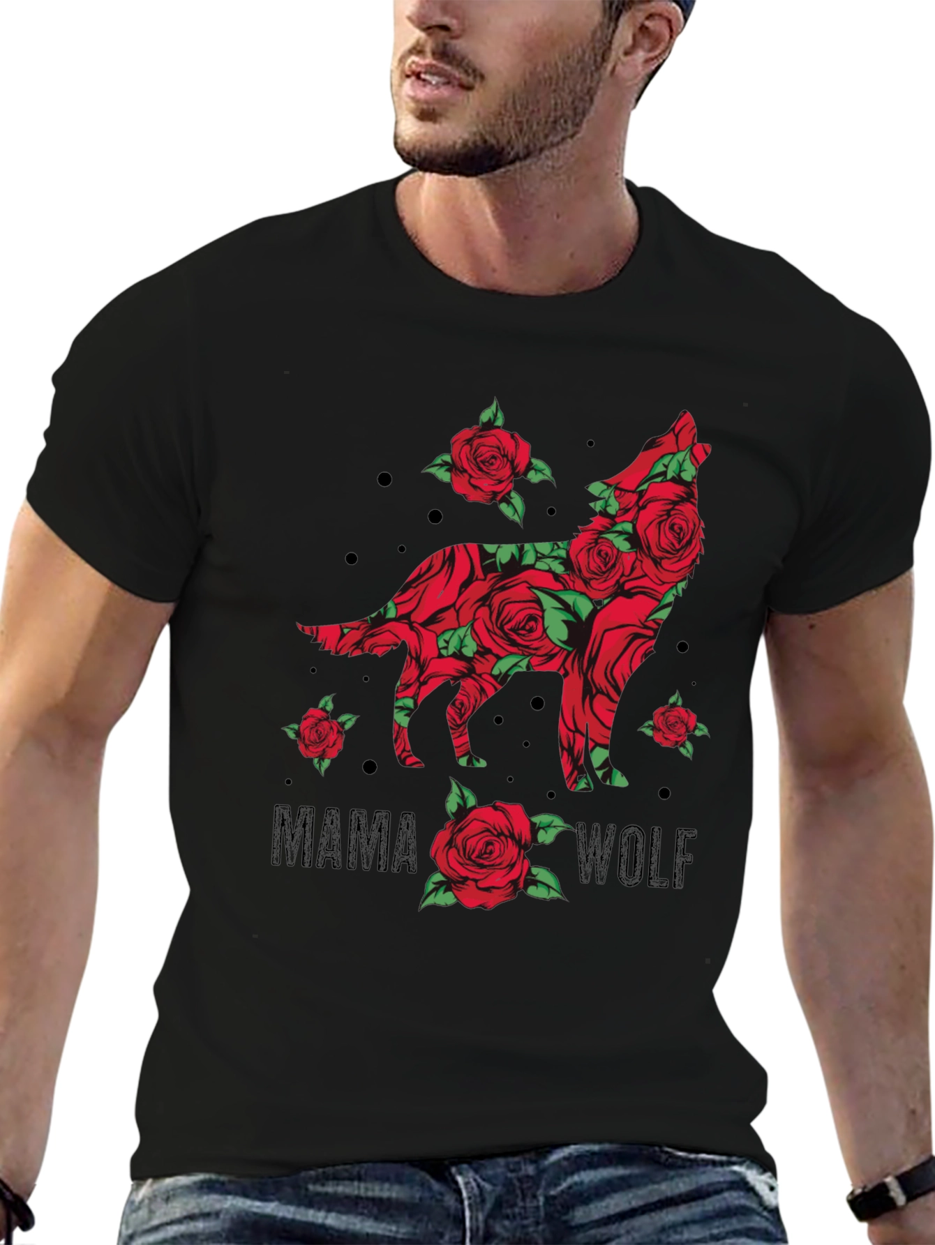 Black Mama Wolf Rose Graphic T-Shirt view 6