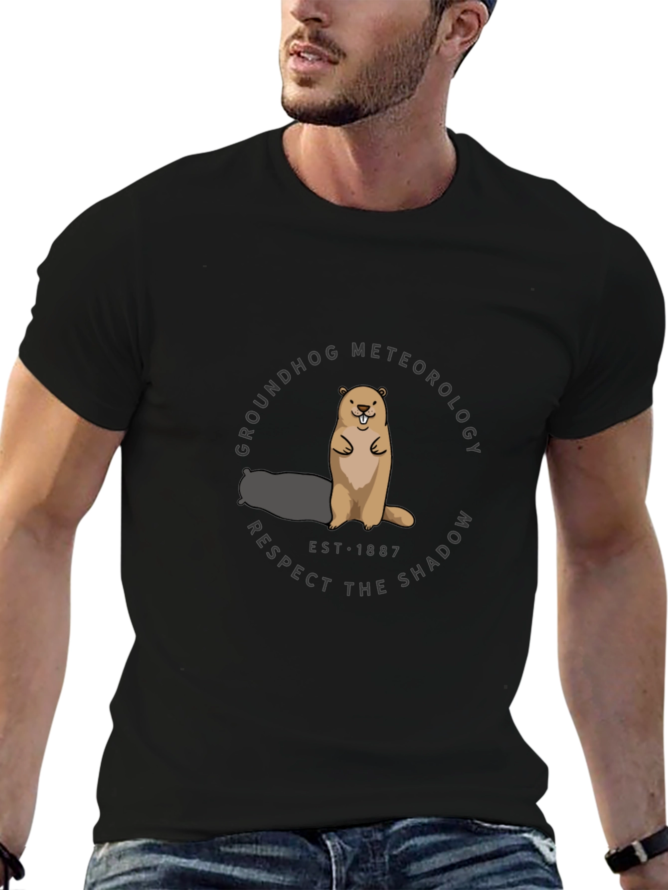 Black Groundhog Meteorology T-Shirt view 6