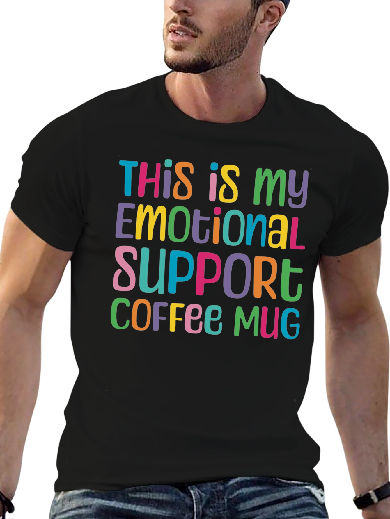 Black Emotional Support Coffee Mug T-Shirt - Funny Graphic Tee view 6