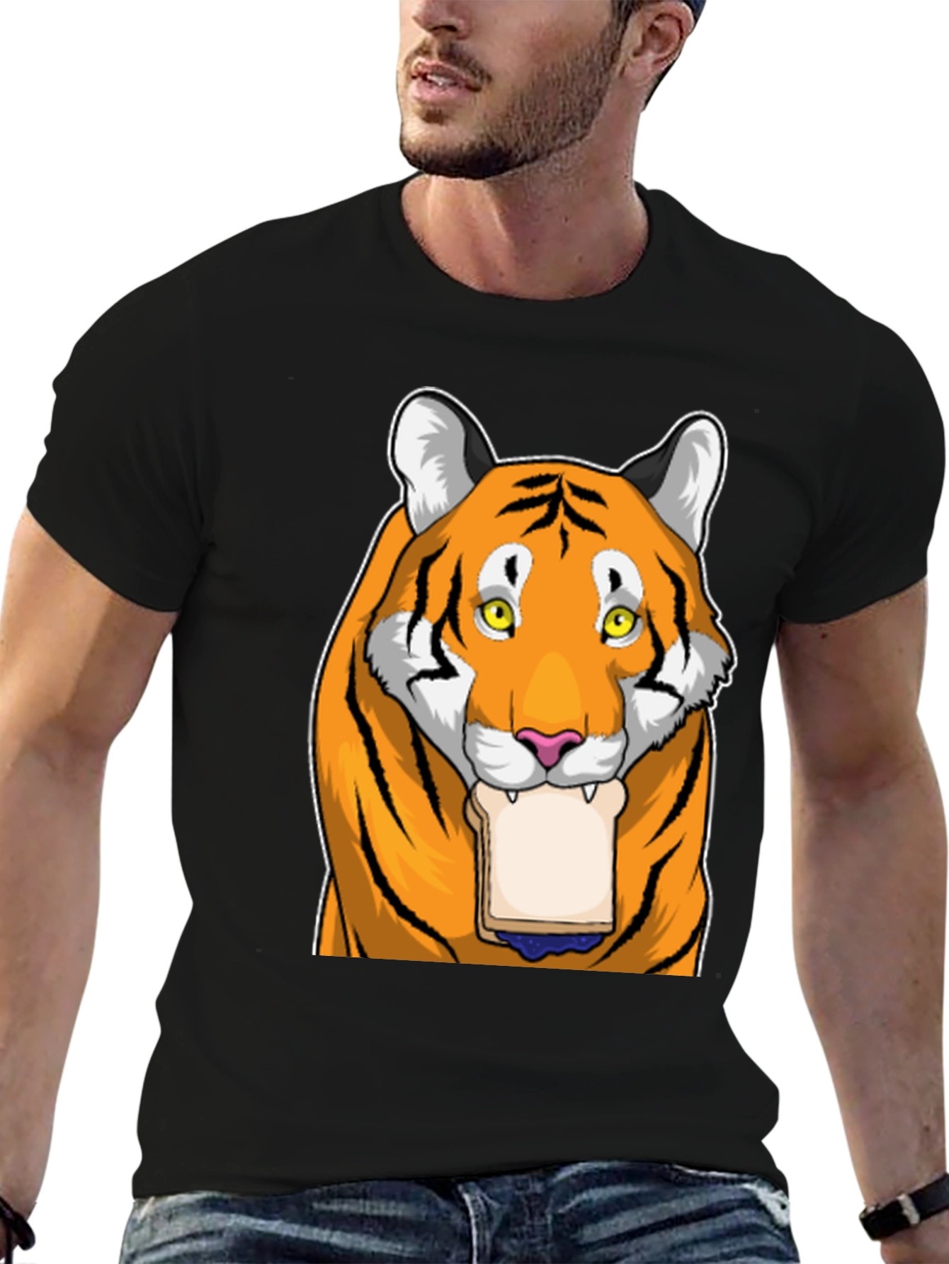 Black Tiger Eating Bread T-Shirt view 6