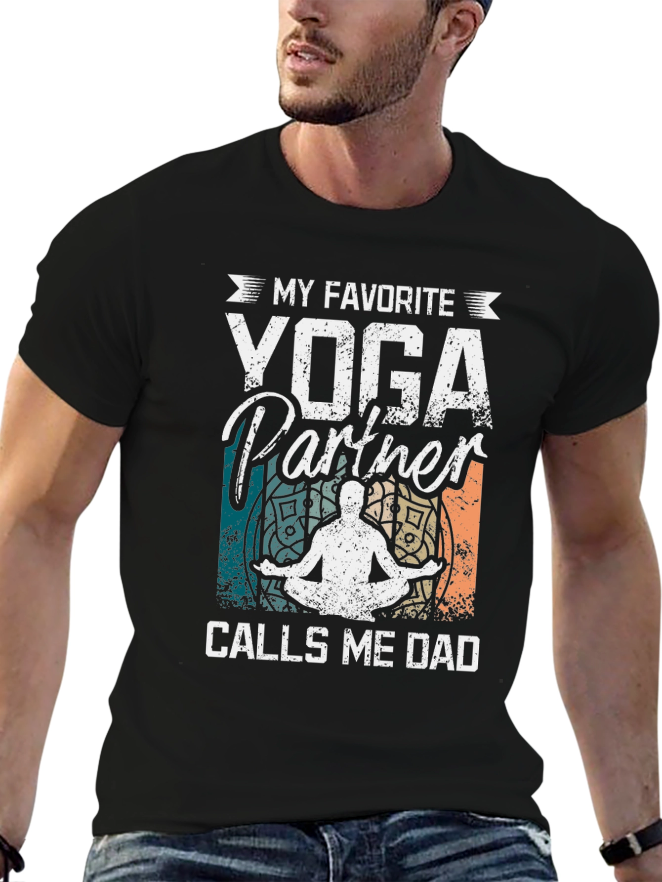 Black Yoga Partner Dad T-Shirt view 6
