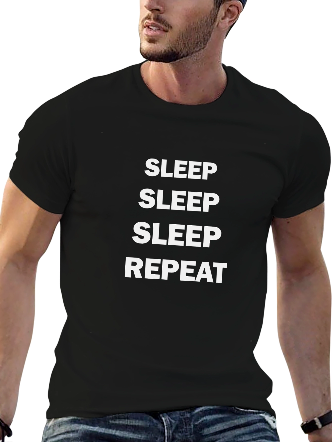 Black Sleep Repeat Graphic Tee - Black Cotton Comfort view 6
