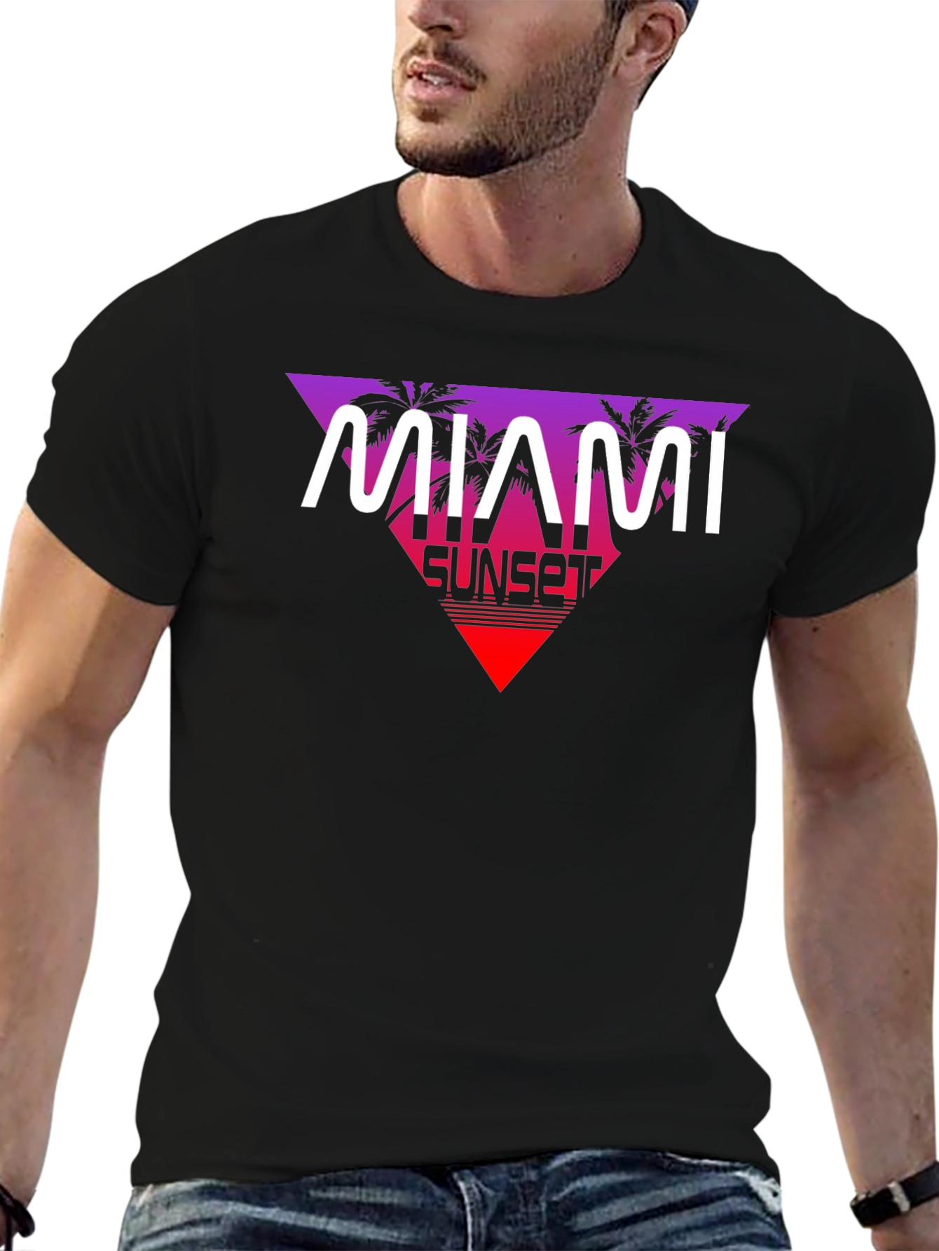 Black Miami Sunset Retro T-Shirt view 6