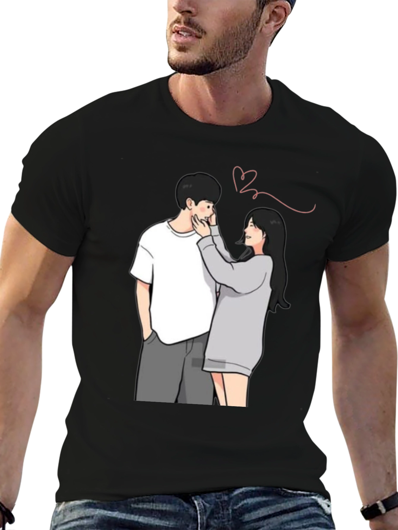 Black Couple Graphic Print Tee - Black view 6