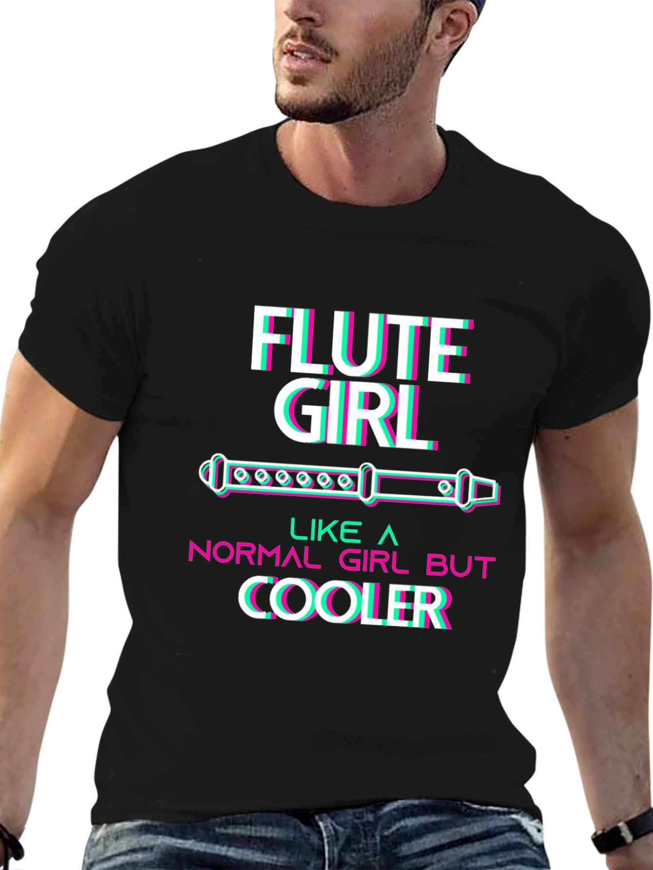 Black Flute Girl T-Shirt - Music Lover Tee view 6