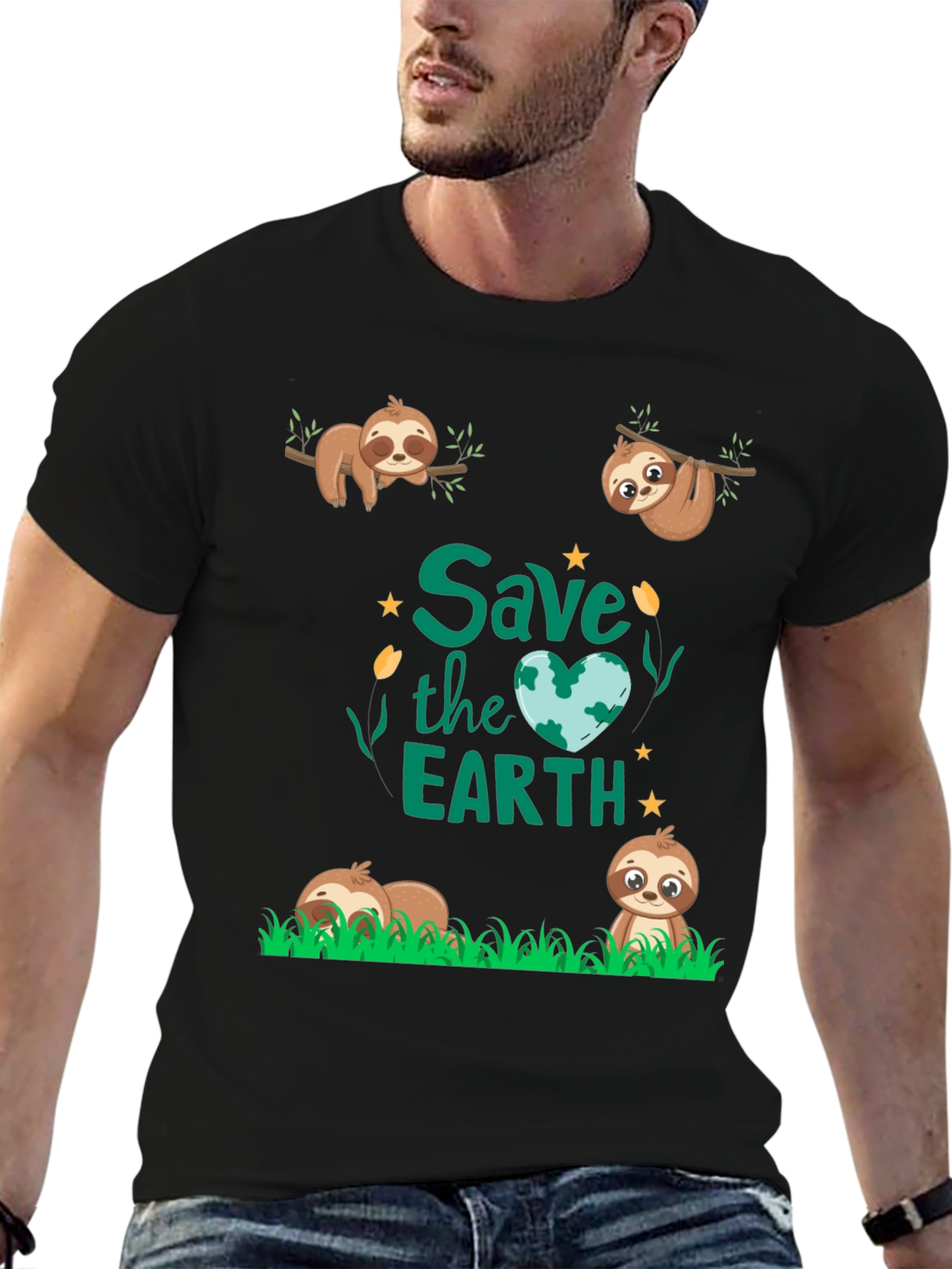 Black Save the Earth Sloth Graphic Tee view 6