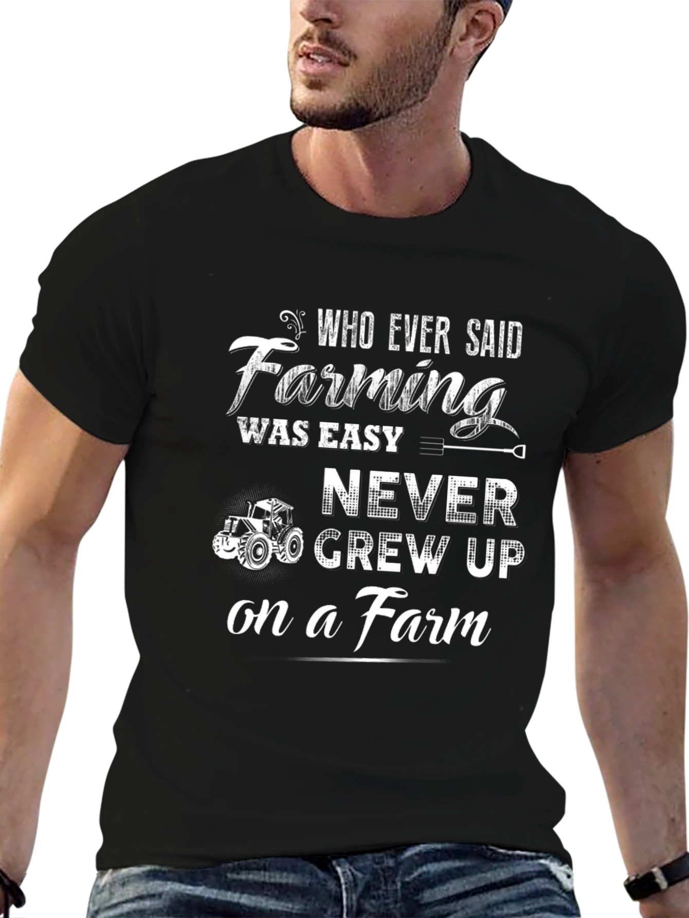 Black Farming Was Easy T-Shirt - Black, Farm Life view 6