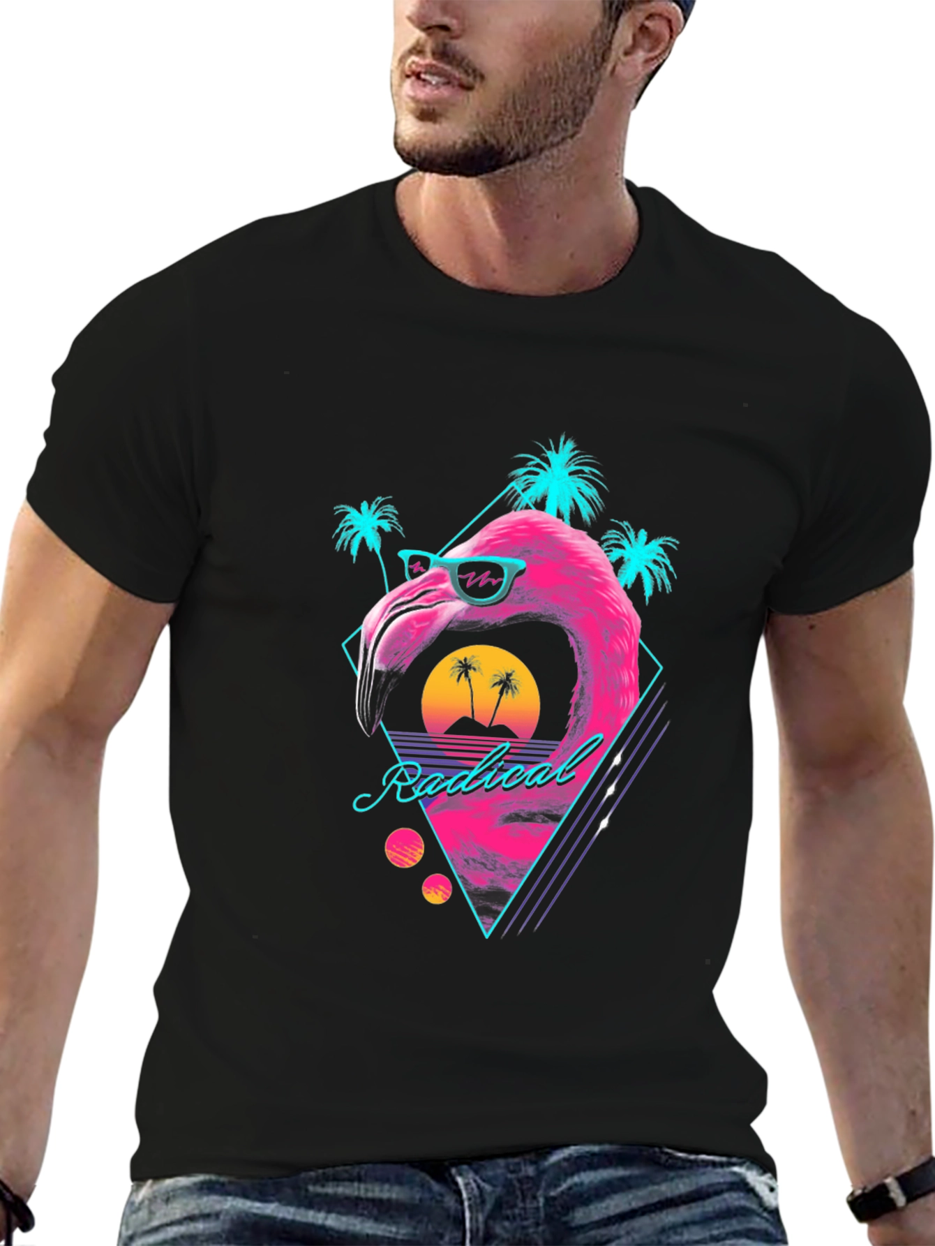 Black Radical Flamingo T-Shirt - Retro Summer Vibes view 6