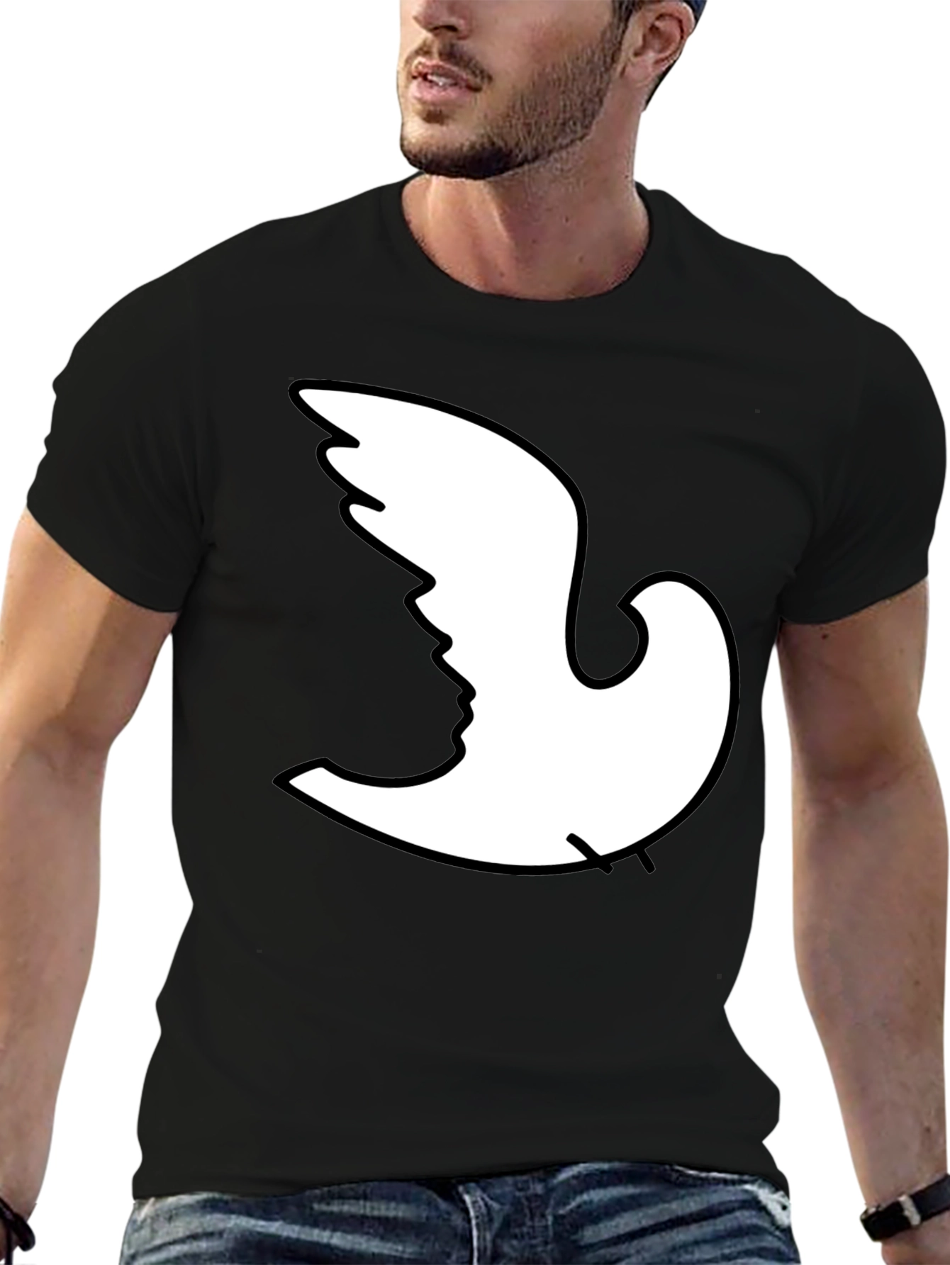 Black Optical Illusion Dove Face Graphic T-Shirt view 6