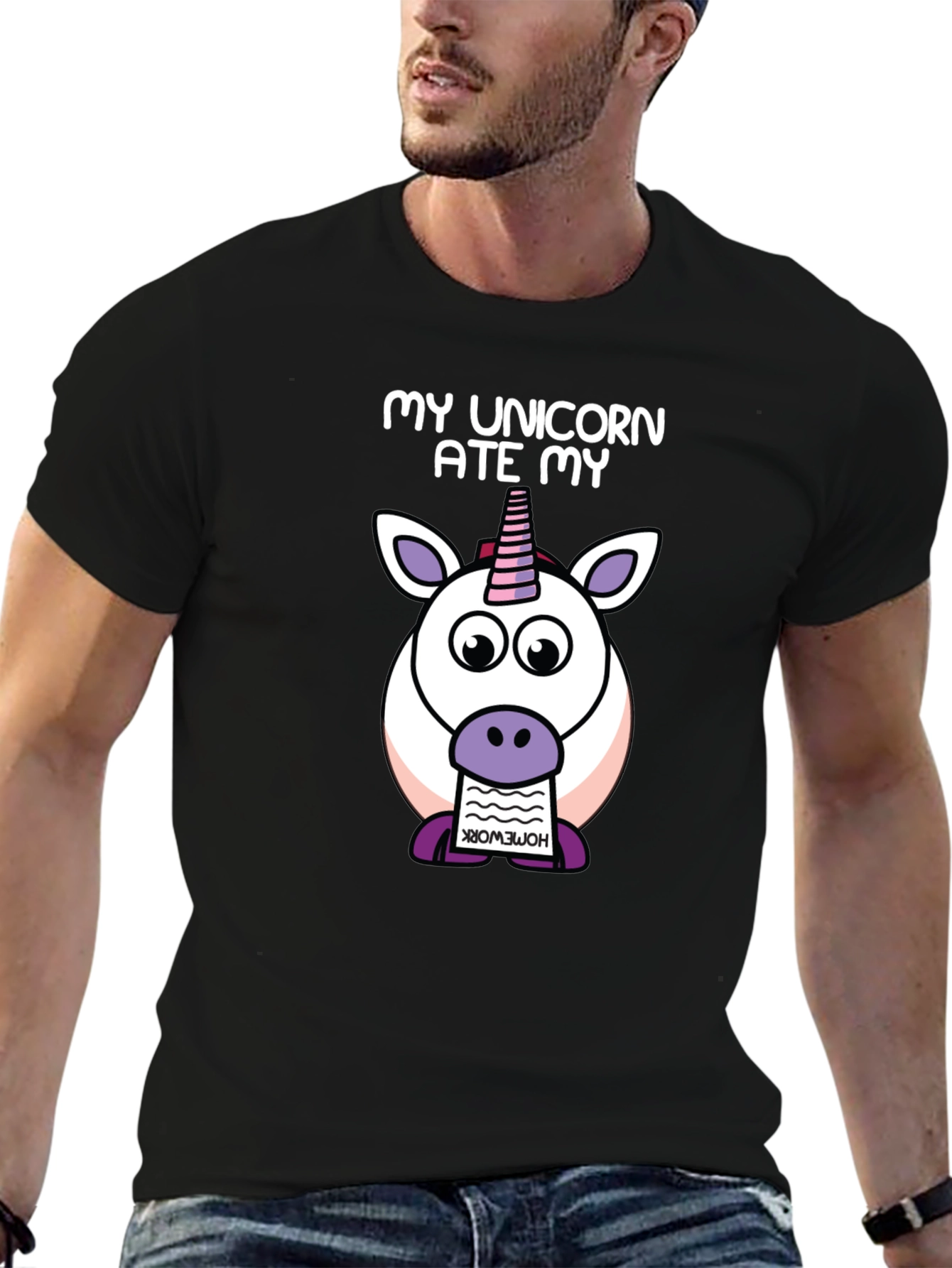 Black Unicorn Ate My Homework Graphic Tee - Black view 6