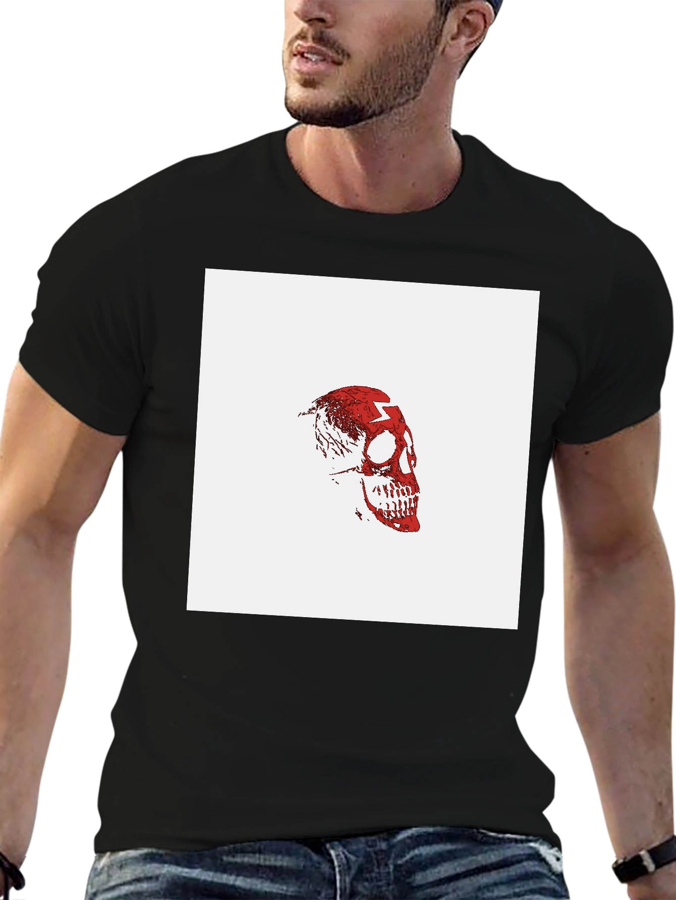 Black Skull Graphic Tee - Red Skull on Black Shirt view 6