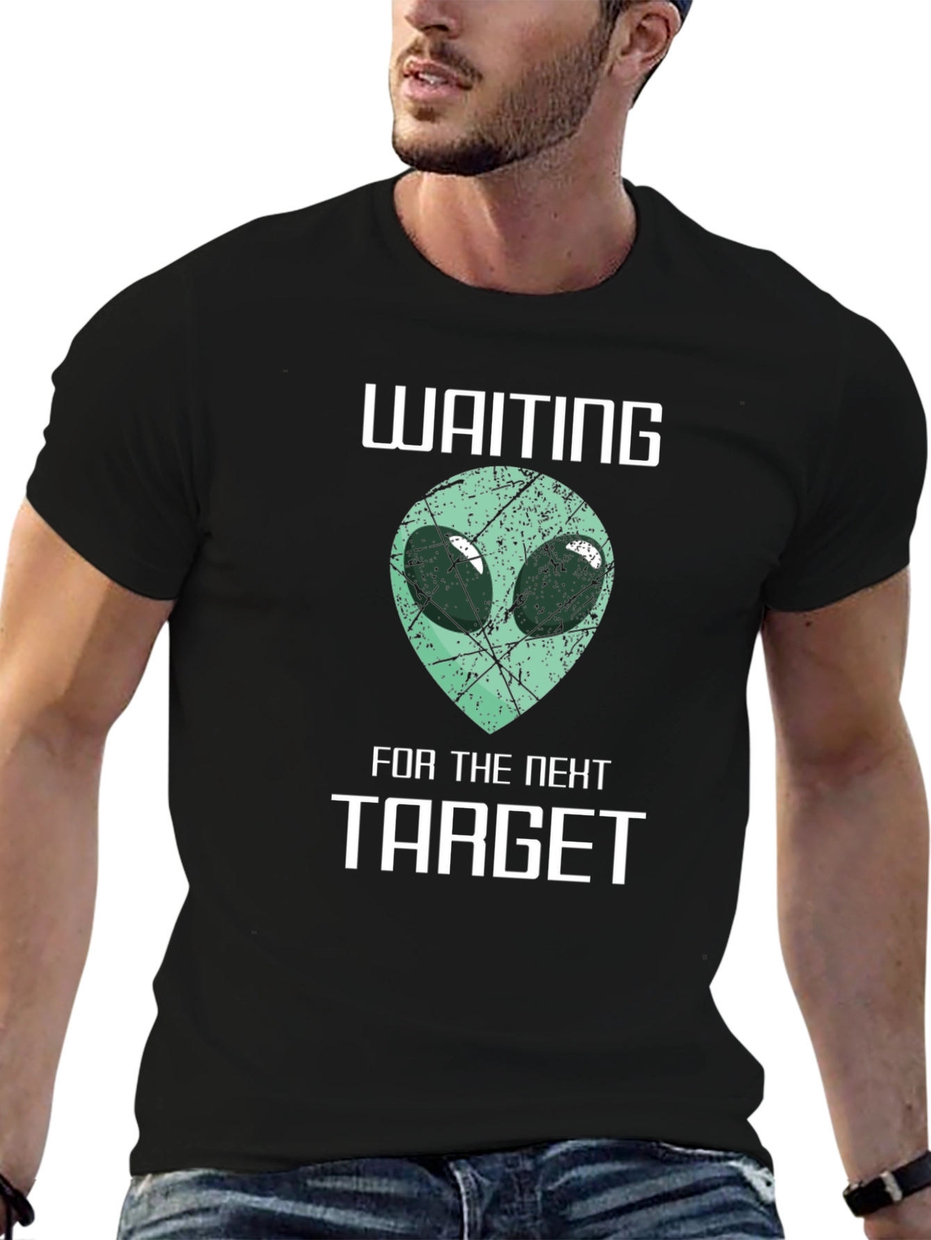 Black Waiting For The Next Target Alien Graphic T-Shirt view 6