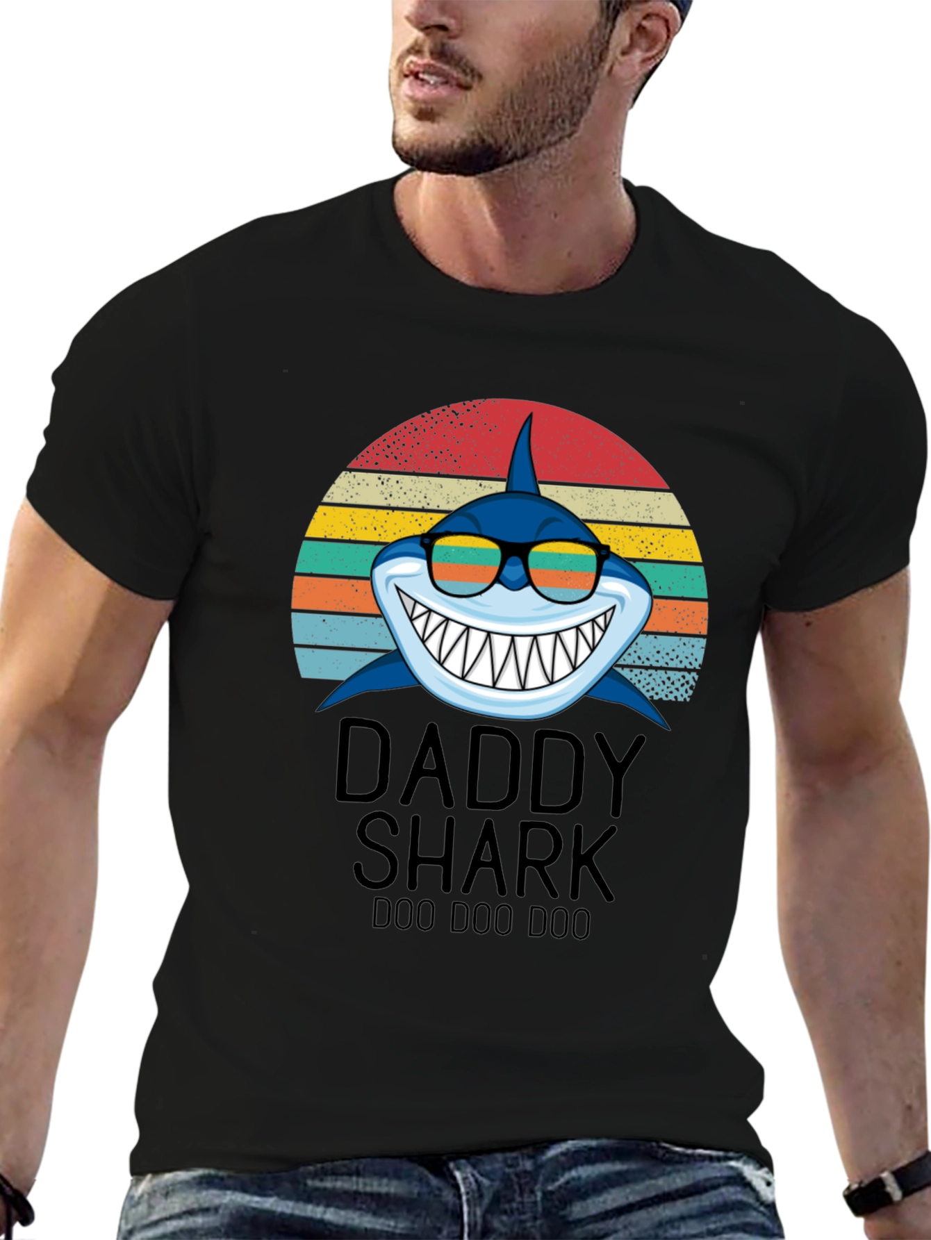 Black Daddy Shark Graphic T-Shirt view 6