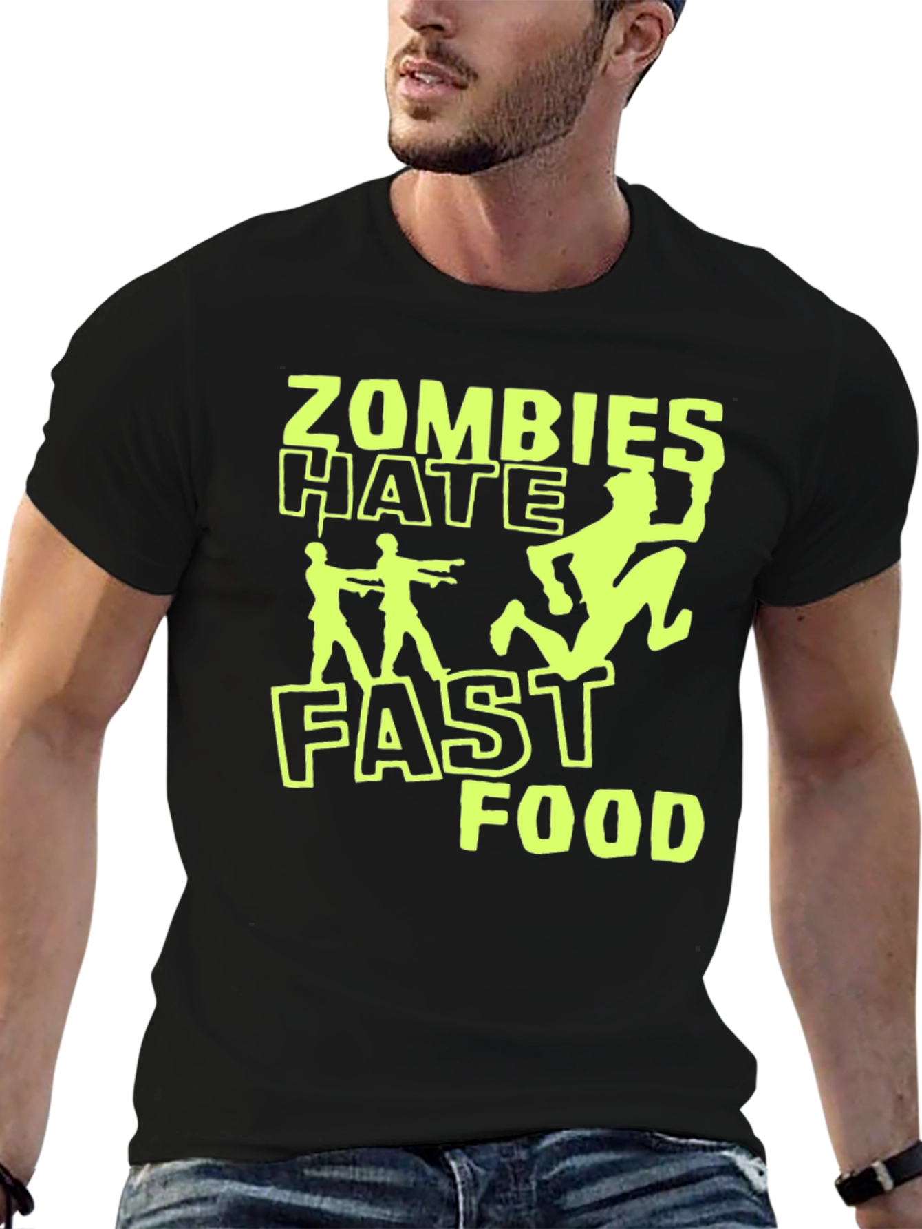 Black Zombies Hate Fast Food Graphic T-Shirt - Black view 6