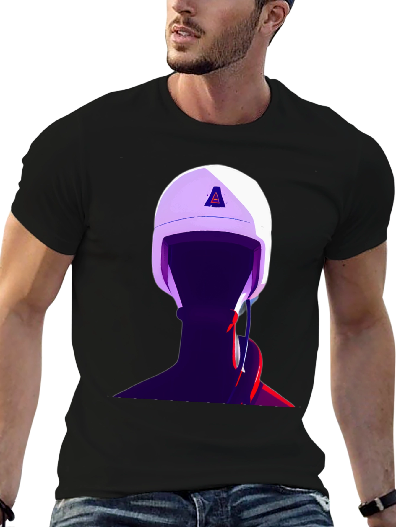 Black Abstract Helmet Graphic Tee - Stylish Menswear view 6