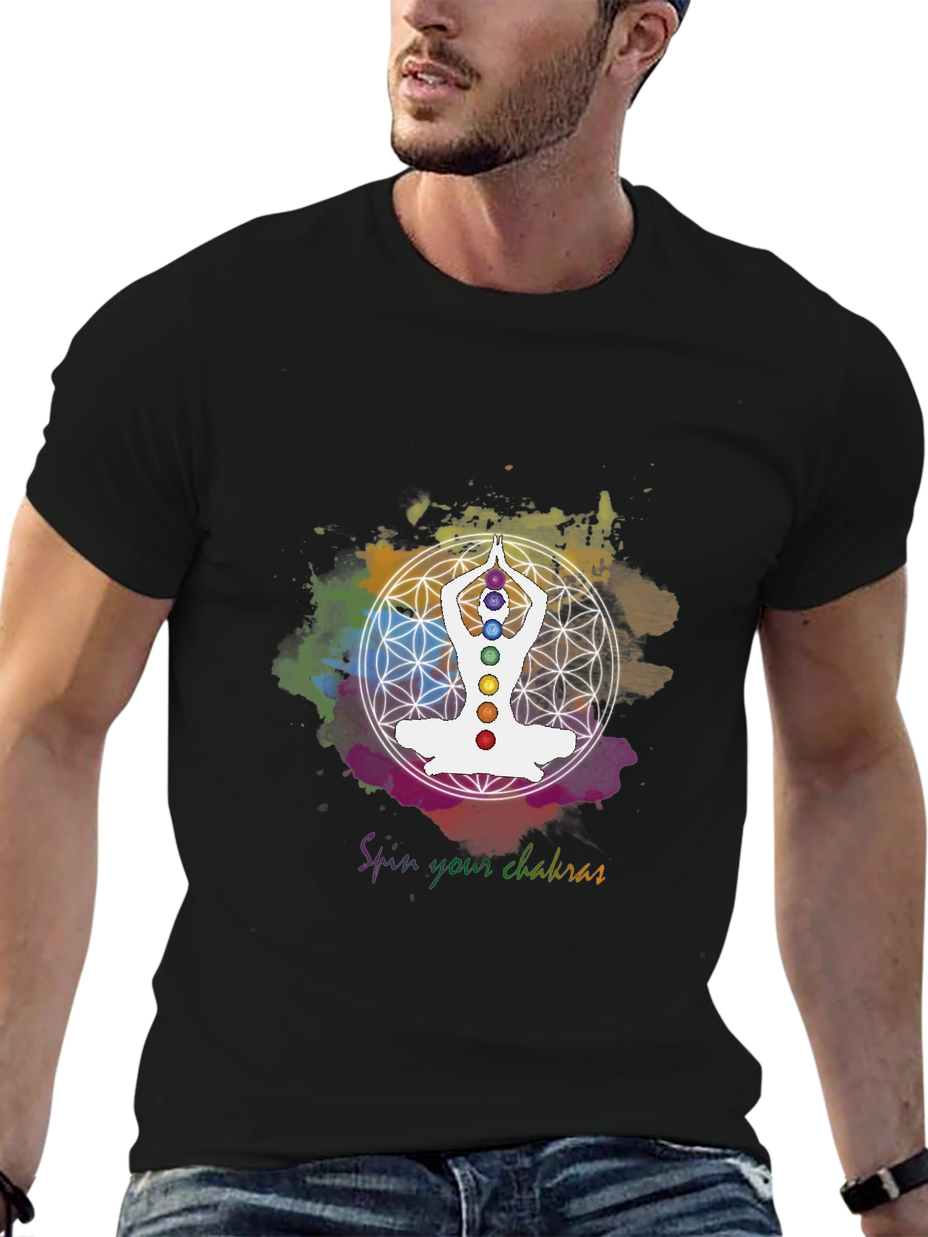 Black Chakra Meditation T-Shirt - Spiritual Yoga Design view 6