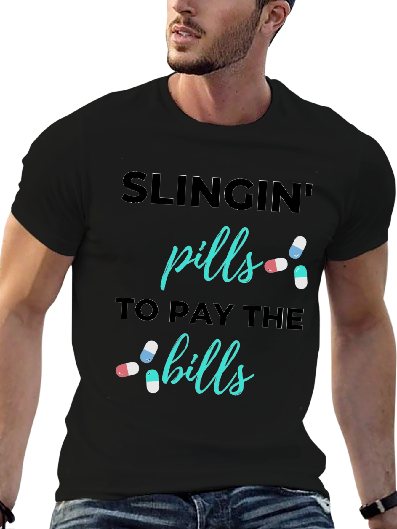 Black Slingin' Pills Graphic Tee - Funny Medical Humor T-Shirt view 6